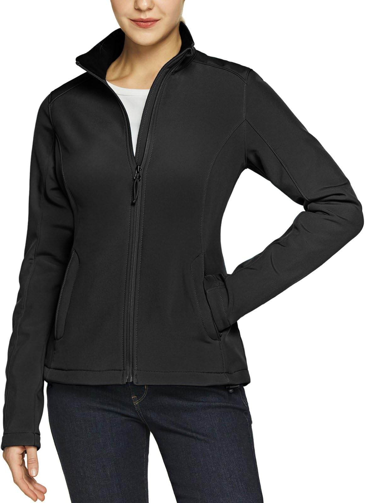 TSLA Women's Full-Zip Waterproof Softshell Jacket - Windproof Lightweight Fleece Jacket for Hiking, Running & Outdoor Activities