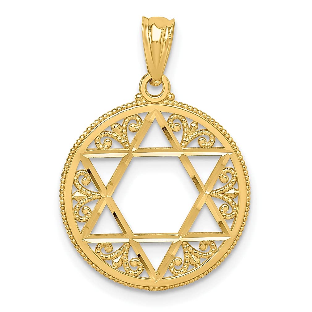 14K Yellow Gold Filigree Star of David Pendant Necklace - Jewish Jewelry, Religious Judaica Gift for Women - Perfect for Hanukkah, Bat Mitzvah & Special Occasions