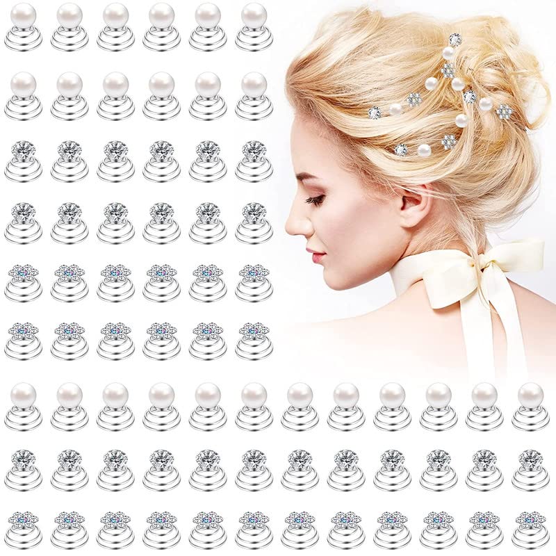 12PCS Silver Pearl Rhinestone Spiral Hair Pins - Crystal Twist Bobby Pins for Women, Wedding, Prom & Party Hair Accessories (Shimmering Hair Clips for Updos, Braids & Special Occasions)