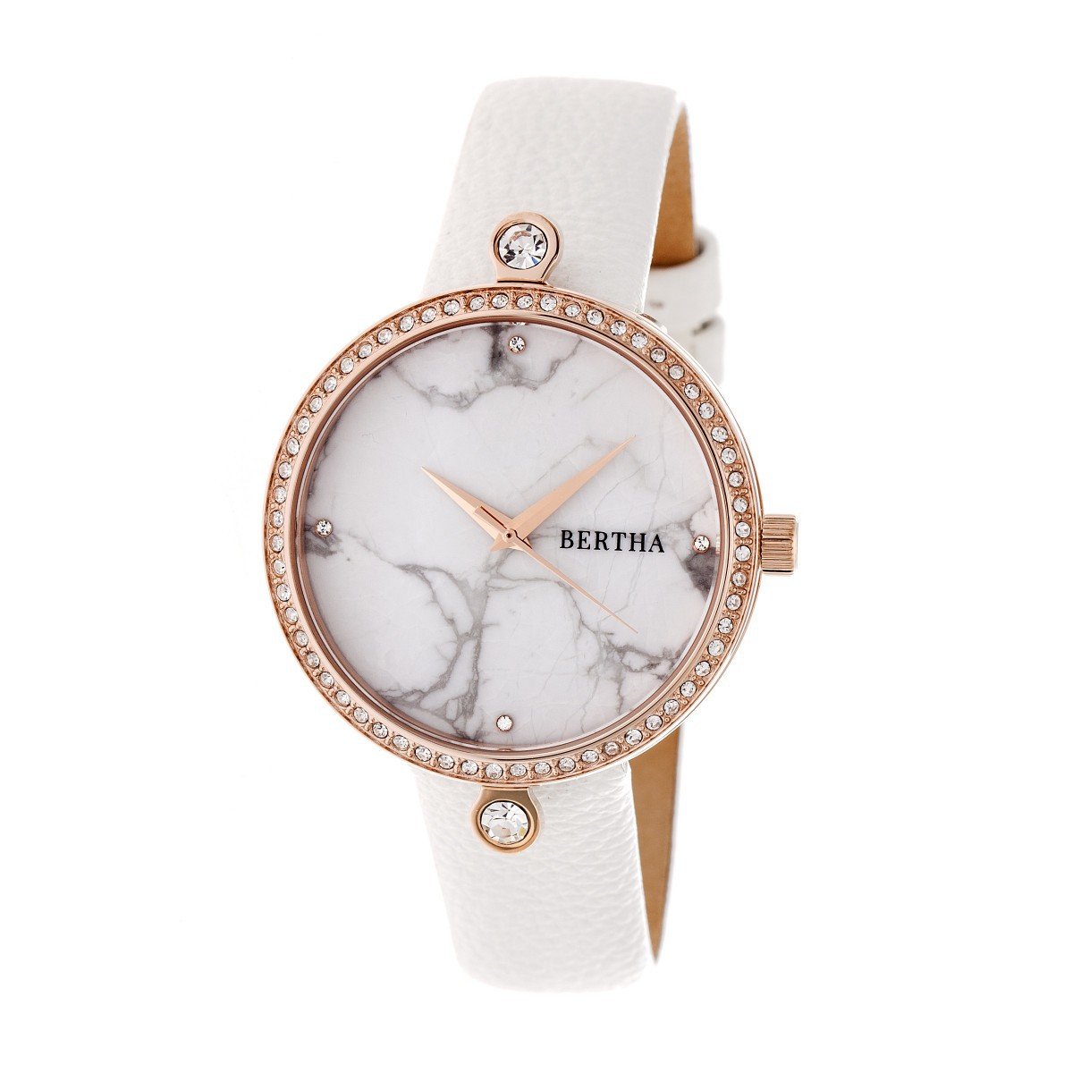 Bertha Frances Women's Marble Dial Leather Band Watch - White & Rose Gold | Elegant Fashion Accessory for Office, Party & Everyday Wear