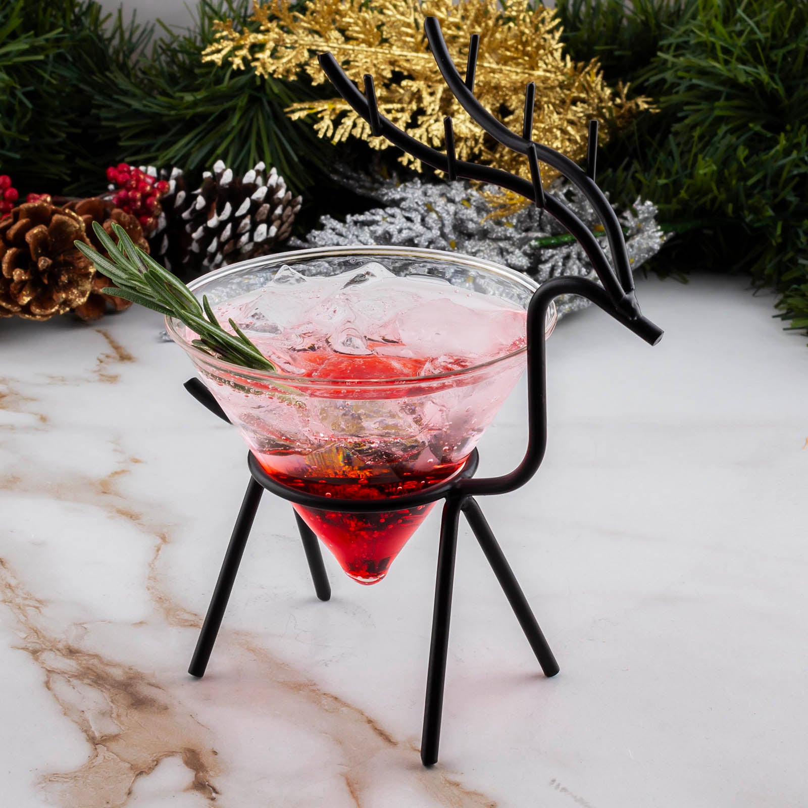 BarConic® 6oz Deer Shaped Cocktail Glass - Elegant Whiskey, Bourbon & Martini Glass Set for Holiday Parties, Christmas Decor & Home Bar Accessories
