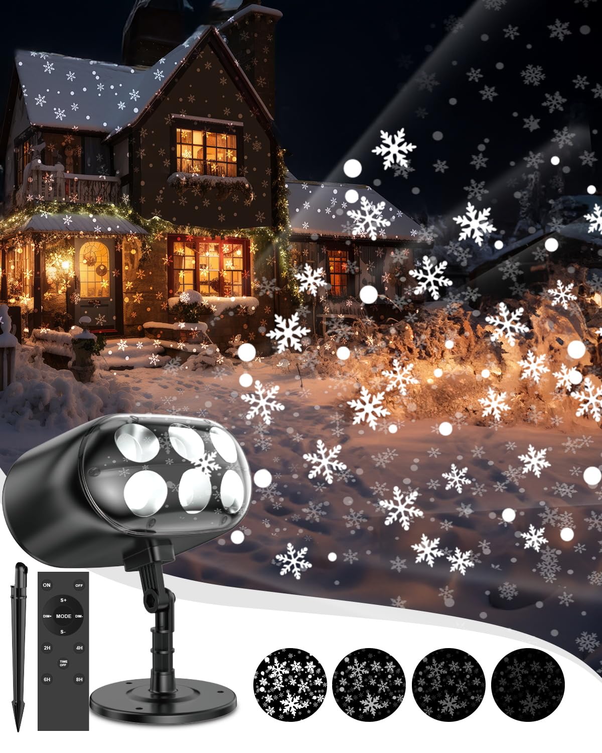 Snowflake Projector Lights with Remote Control, Timer & Dimmer, IP65 Waterproof - 270° Rotating Christmas Light Projector for Indoor Outdoor Holiday Decorations | Perfect for House, Yard, Garden, and Christmas Party Decor