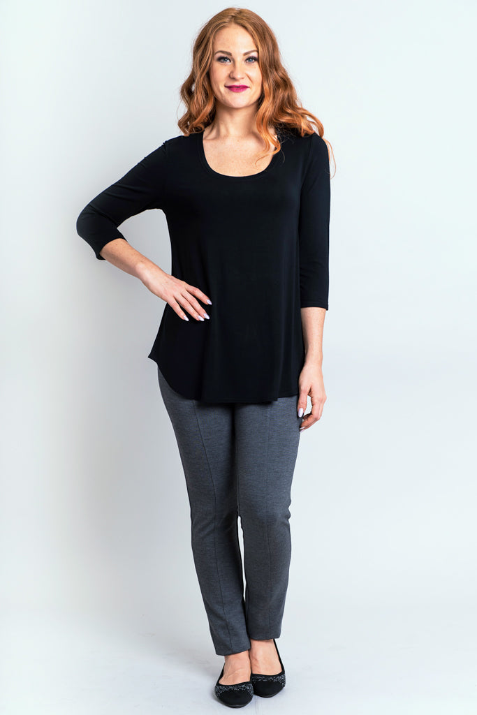 Jazz 3/4 Sleeve Top for Women - Soft Bamboo Fabric Black Shirt - Perfect for Dance, Yoga & Casual Wear