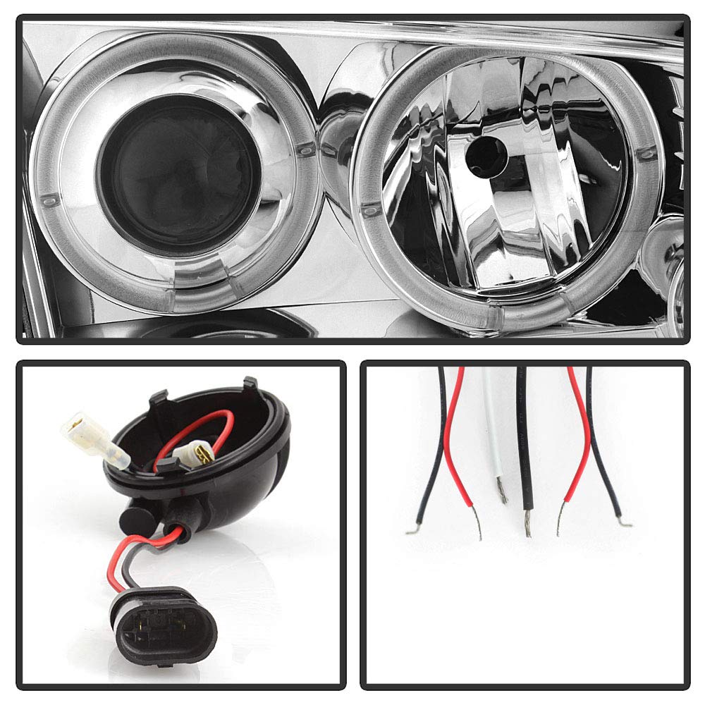 ACANII LED Halo Chrome Projector Headlights Assembly for 2006-2010 Dodge Charger - Durable Replacement Headlamps with Halo Rings (Driver & Passenger Side) - Upgrade Your Night Driving Visibility & Style