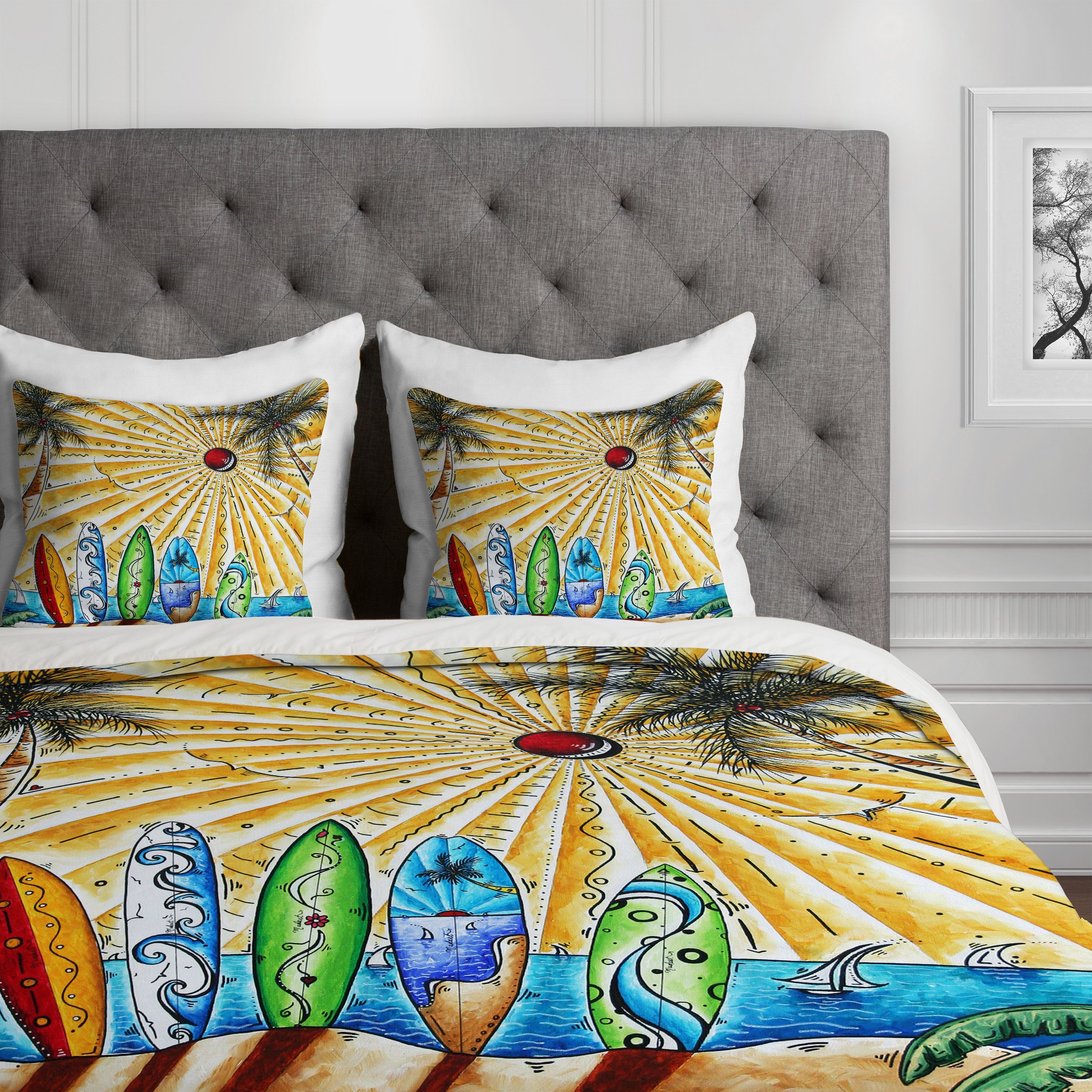 Deny Designs Madart Summer Break Duvet Cover King Size - Vibrant Beach Themed Bedding Set for Coastal & Boho Bedroom Decor
