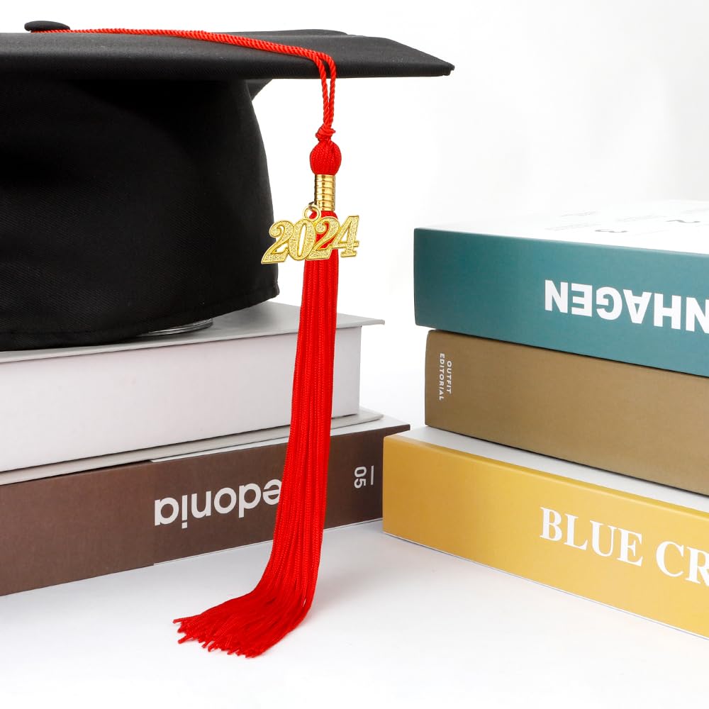 2024 Graduation Tassel Set - 2 Pack Red Commencement Tassel Charms for Cap Decorations | Perfect for High School & College Graduation Ceremonies, Photo Props and Keepsake Gifts