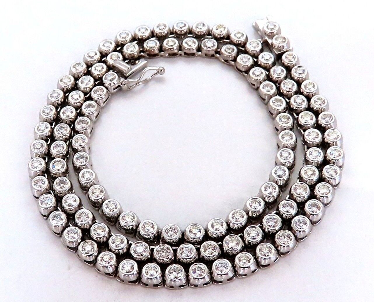 4.74ct Natural Round Diamond Bezel Flush Riviera Tennis Necklace - 14K White Gold Eternity Bridal Jewelry for Weddings & Anniversaries