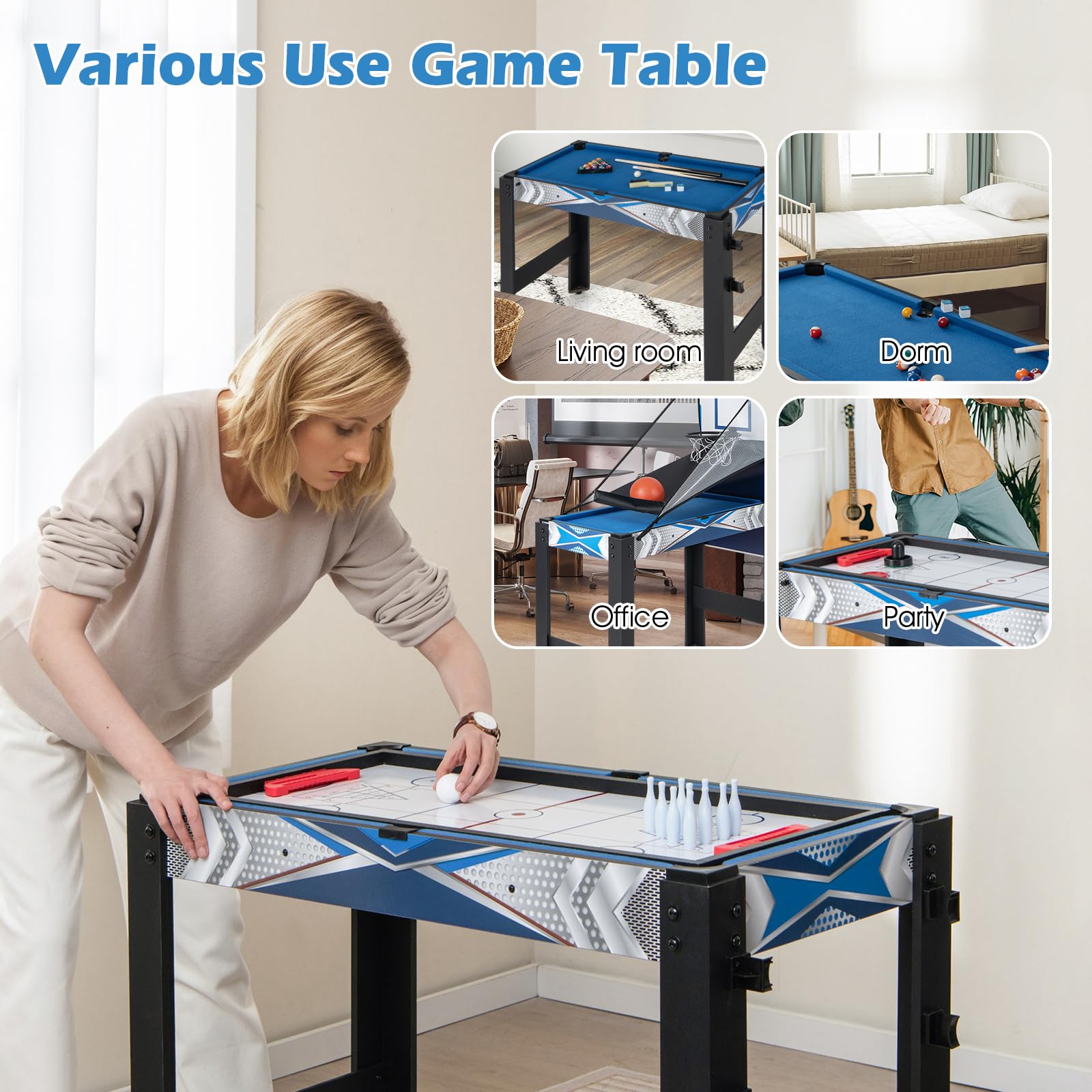 Goplus 6-in-1 Multi Game Table Set - Basketball, Billiards, Ping Pong, Air Hockey, Shuffleboard & Bowling - Space Saving Combo Game Table for Adults - Perfect for Game Rooms, Man Caves, Basements & Family Entertainment Centers