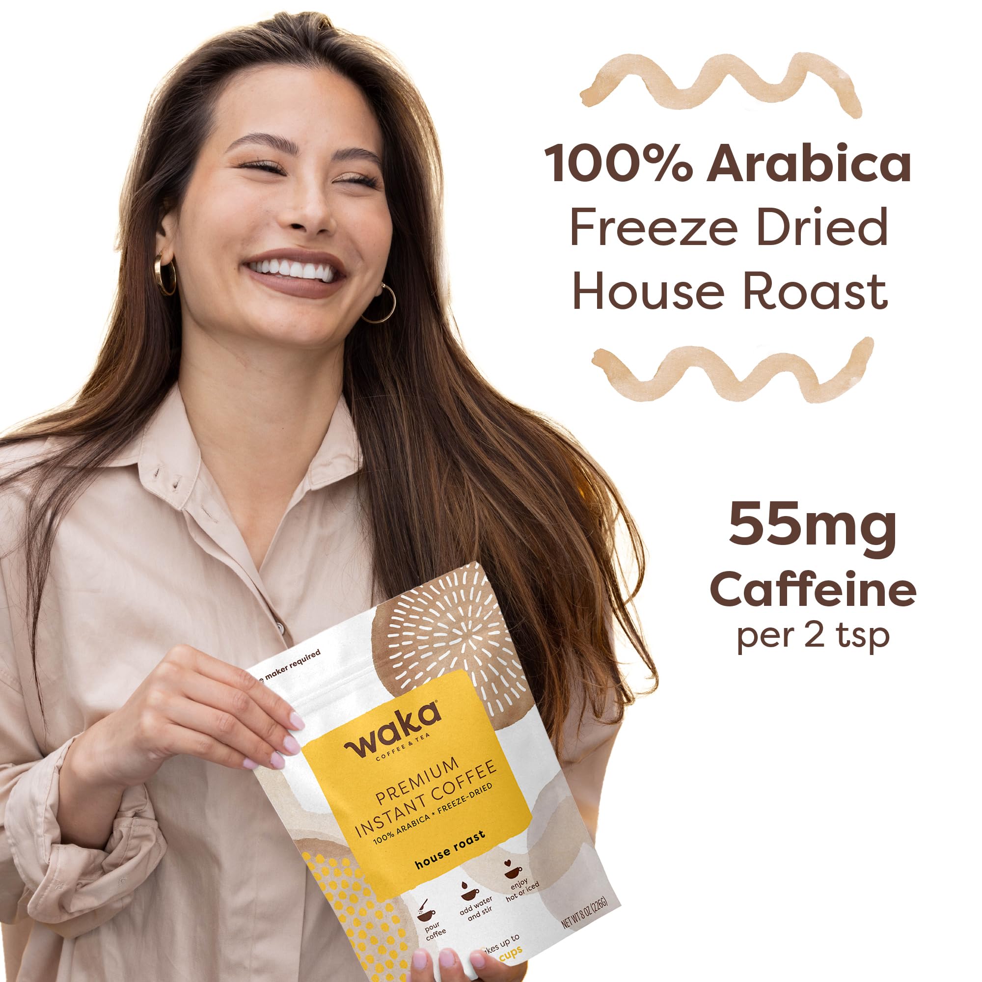 Premium Waka Instant Coffee - 100% Arabica Freeze-Dried Granules, No Sugar or Additives - House Roast for Hot & Iced Coffee - Bulk 80 Cup Supply (8oz) - Perfect for Office, Camping & Travel