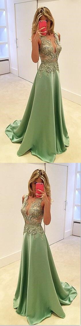 Elegant Green See-Through A-Line Prom Dress | Sexy Long Evening Gown for Cocktail Parties & Formal Events | Fashionable PD0160
