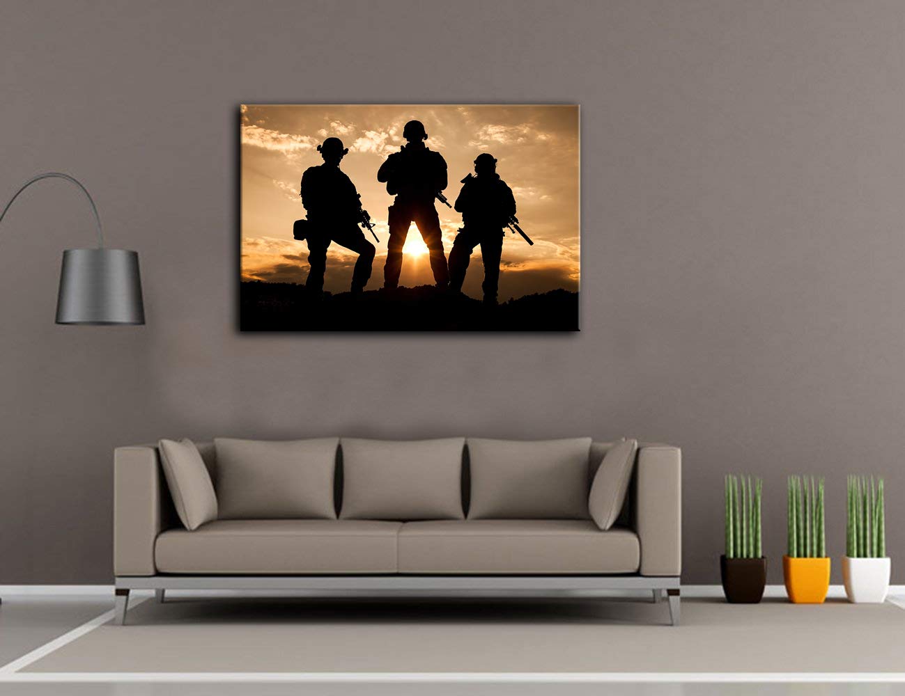 Military Wall Art - Army Troops Silhouette Canvas Painting, Modern Soldiers Wall Decor Poster Print, Framed Ready to Hang - Perfect for Living Room, Bedroom, Home & Office Decor