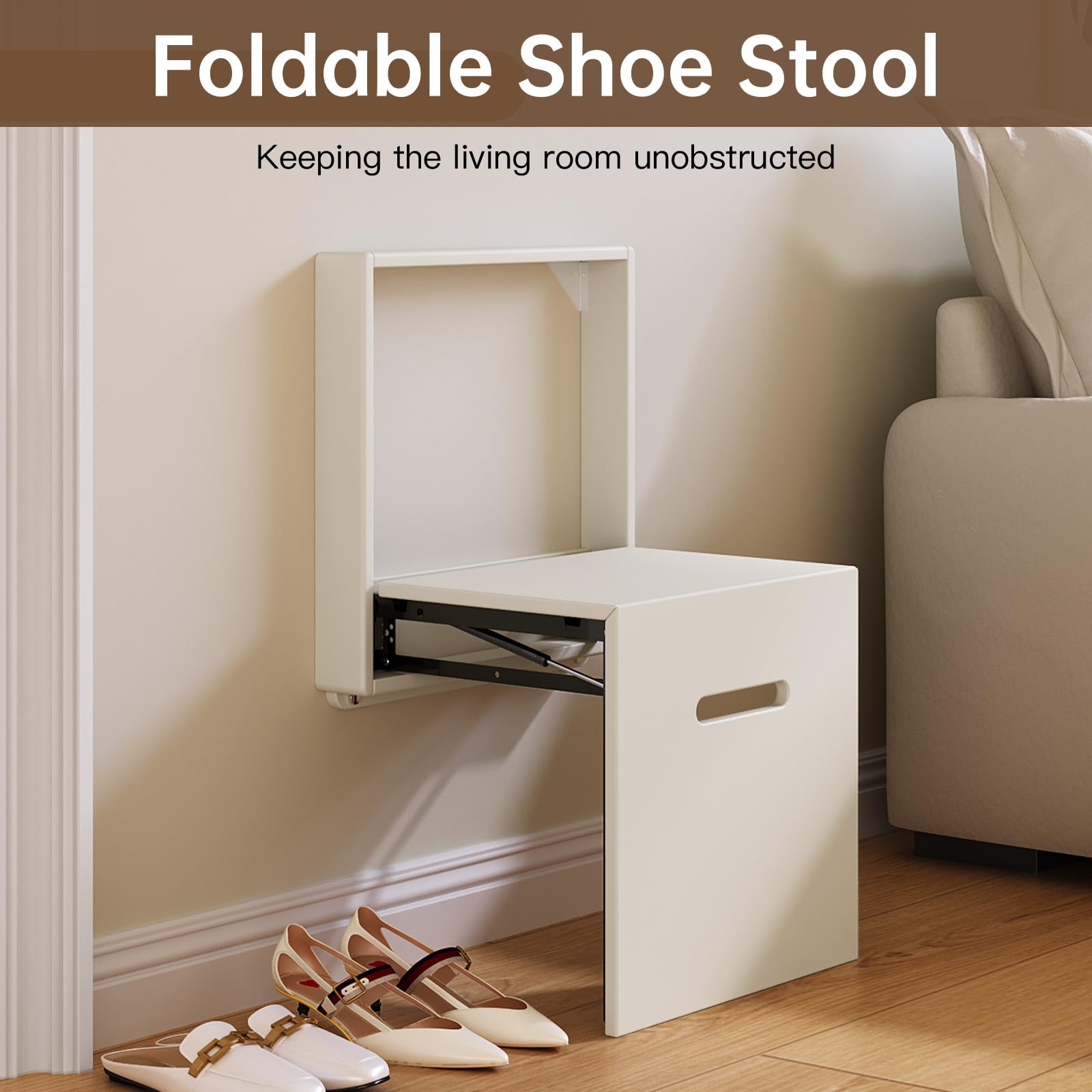 Wall Mounted Folding Shoe Changing Stool - Space Saving Entryway Bench with Hidden Design, White - Perfect for Small Hallways, Mudrooms & Home Organization