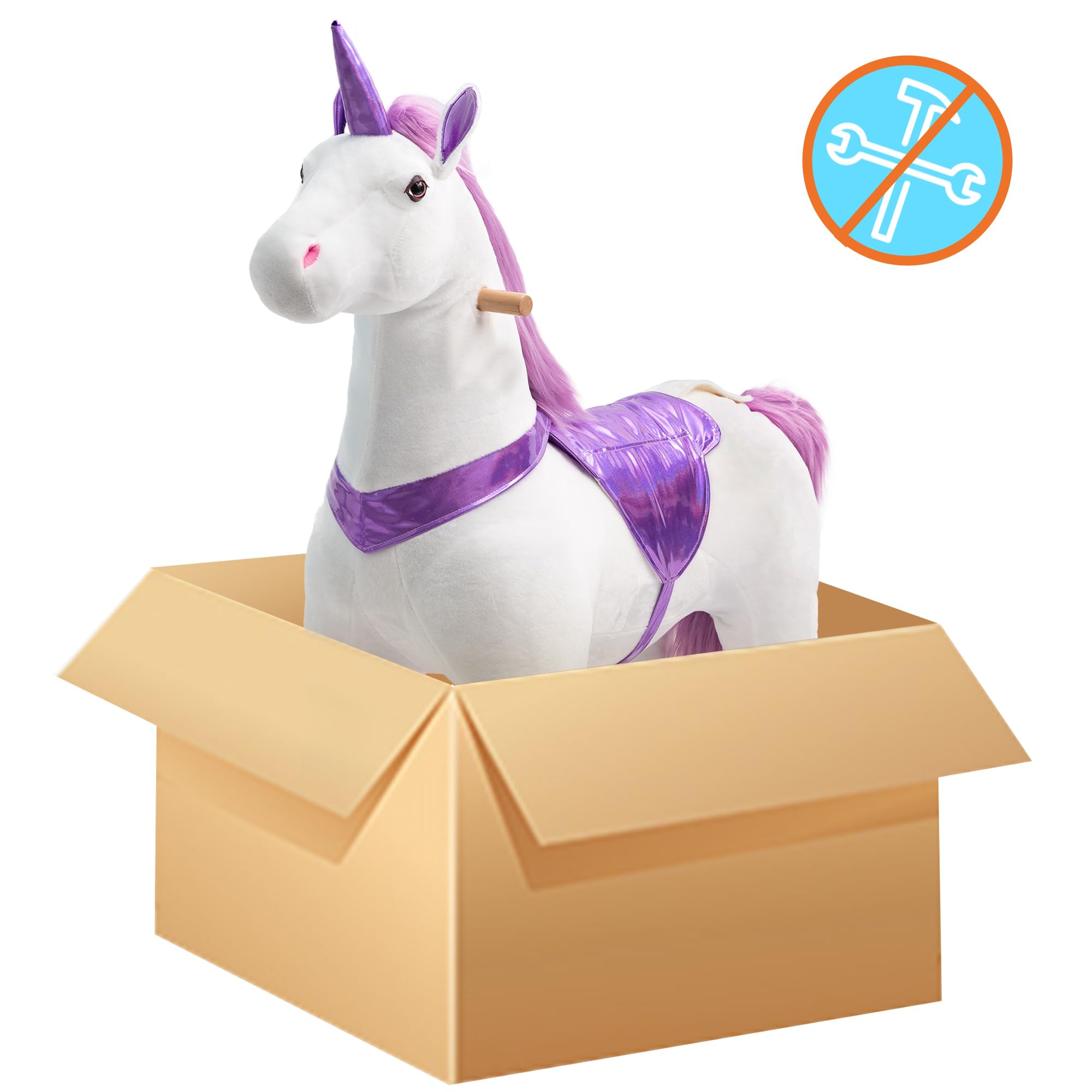 Unicorn Ride-On Toy for Girls & Adults - Mechanical Walking Plush Animal with 187 LBS Weight Capacity | No Battery Needed | Perfect for Birthday Gifts, Playtime & Fantasy Adventures
