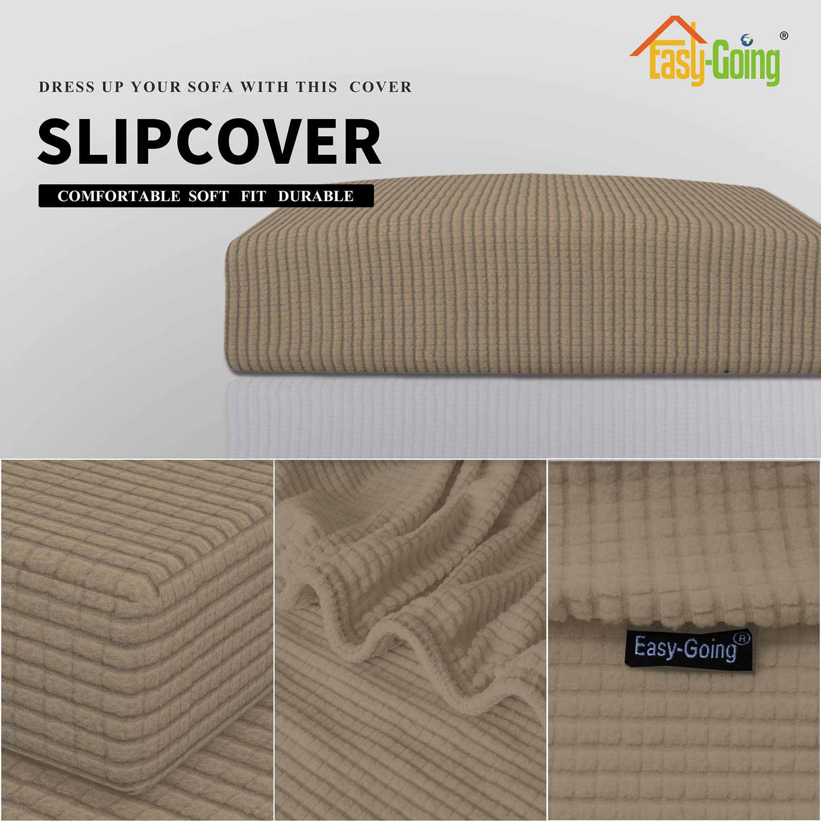 Breathable Stretch Chair Cushion Cover - Elastic Sofa Slipcover with Soft Flexibility - Natural Cotton Furniture Protector for Living Room, Bedroom & Office Use