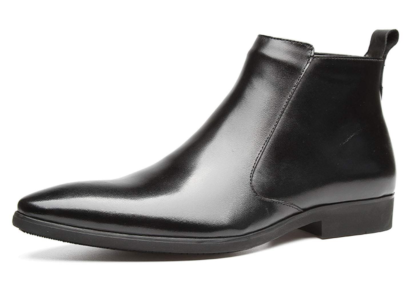 Santimon Men's Chelsea Boots - Leather Ankle Boots with Zipper for Dress & Casual Wear - Black & Burgundy - Perfect for Office, Parties & Everyday Outfits