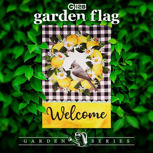 G128 Welcome Bird with Fruit Wreath Garden Flag 12x18 Inch - Spring Summer Outdoor Decoration for Porch, Yard, and Front Door Decor