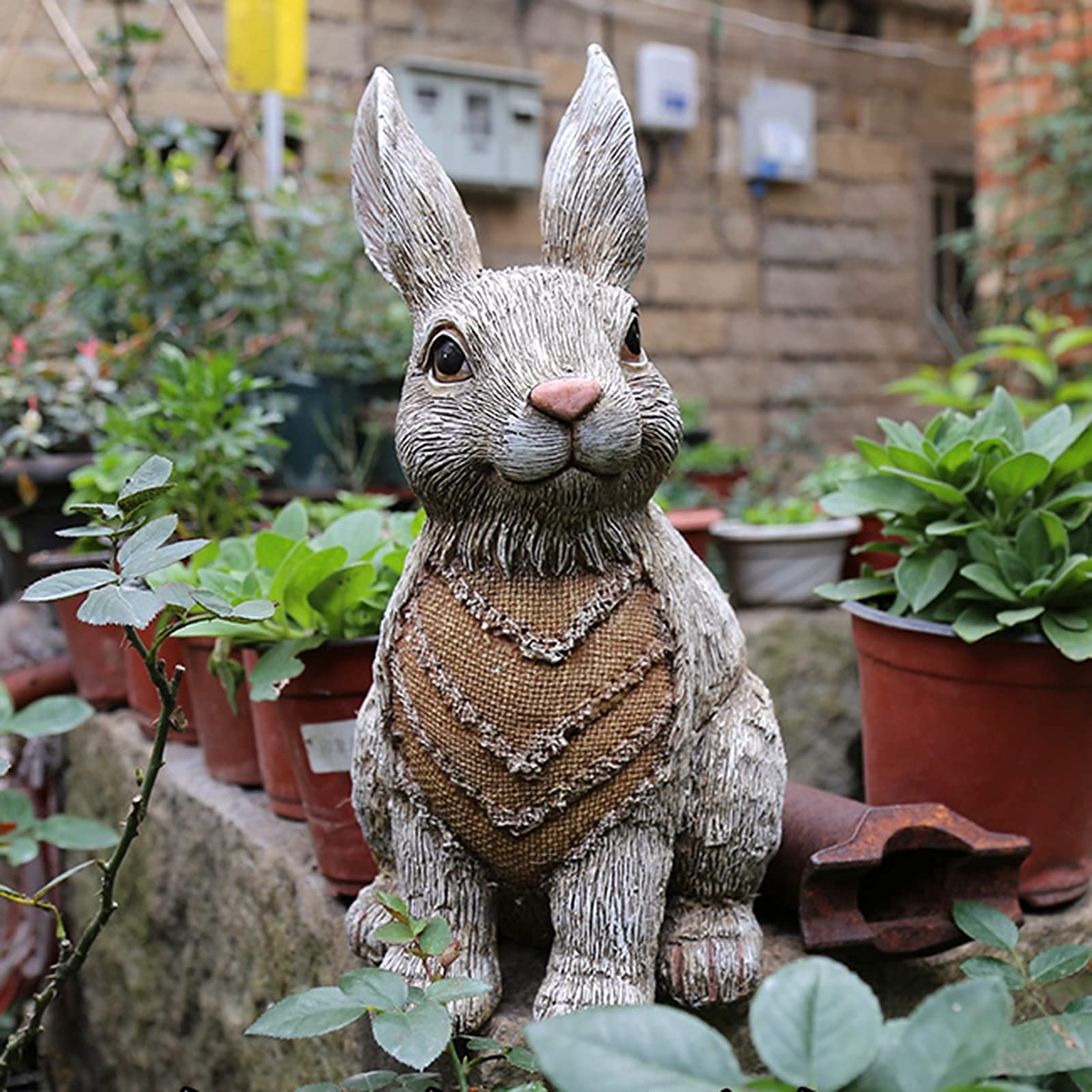 OHHG Resin Cartoon Mini Hare Garden Statue - Outdoor & Indoor Decorative Figurine for Garden, Porch, Patio, Home Decor - Perfect for Fairy Gardens, Easter Decor, and Gift Giving