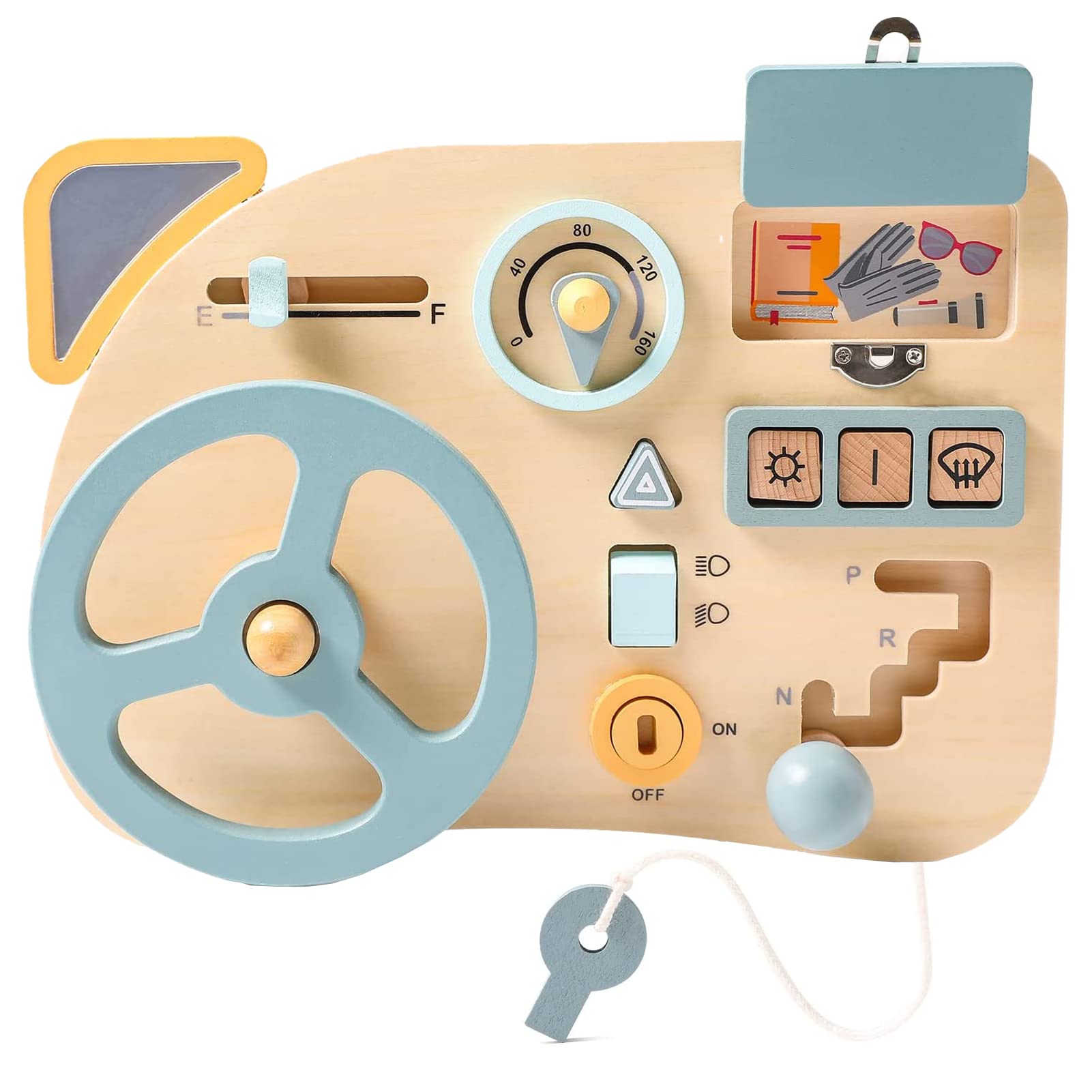 TEUVO Montessori Busy Board Steering Wheel Toy - Wooden Sensory Travel Toy for Toddlers 3-6 Years Old | Fine Motor Skills Learning Toy | Perfect Gift for Preschool Kids | Great for Car Rides, Airplane Travel & Montessori Classroom Activities