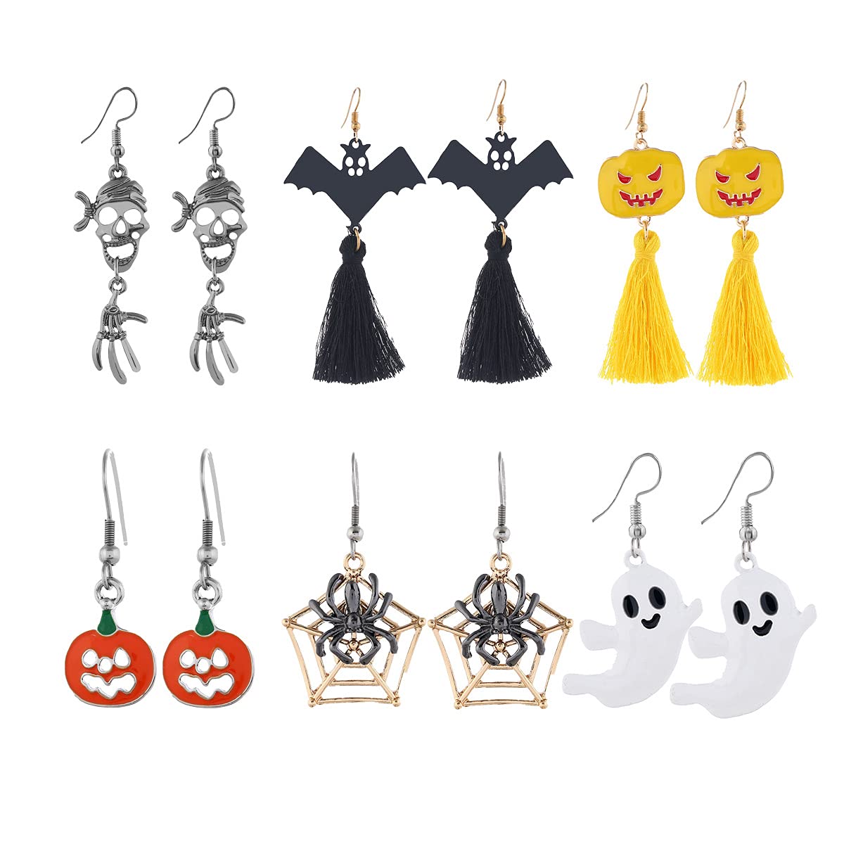 LED Halloween Drop Dangle Earrings for Women - Pumpkin, Black Spider & Skull Print Faux Leather Teardrop Earrings | Party Accessories for Halloween, Cosplay & Costume Events