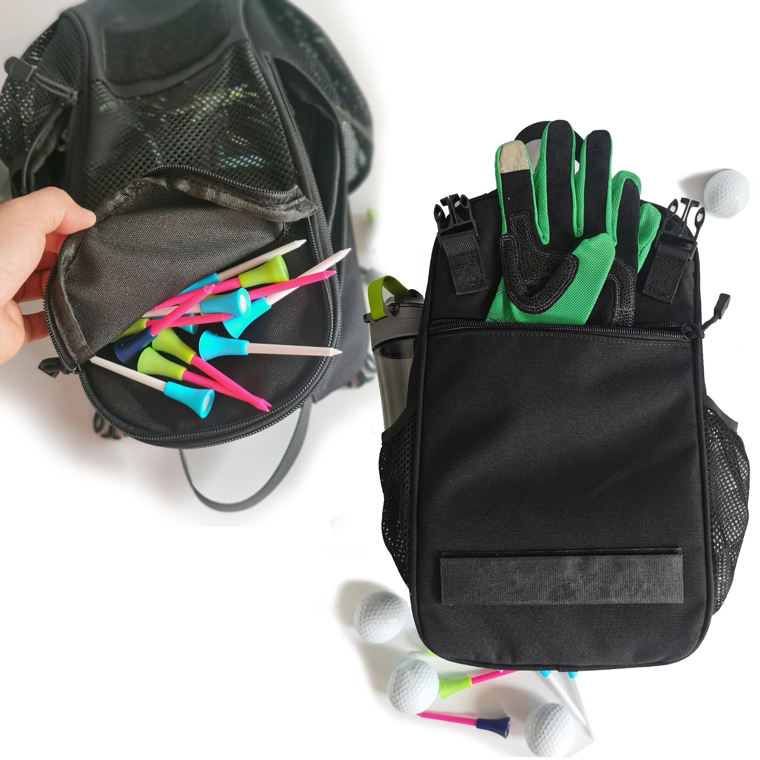 Premium Golf & Gym Shoe Bag with Side Accessory Pocket - Large Portable Travel Shoe Storage Pouch for Sports, Workouts & Travel - Zippered Black Shoe Organizer for Sneakers, Cleats & Socks (Perfect for Golfers, Gym Enthusiasts & Frequent Travelers)