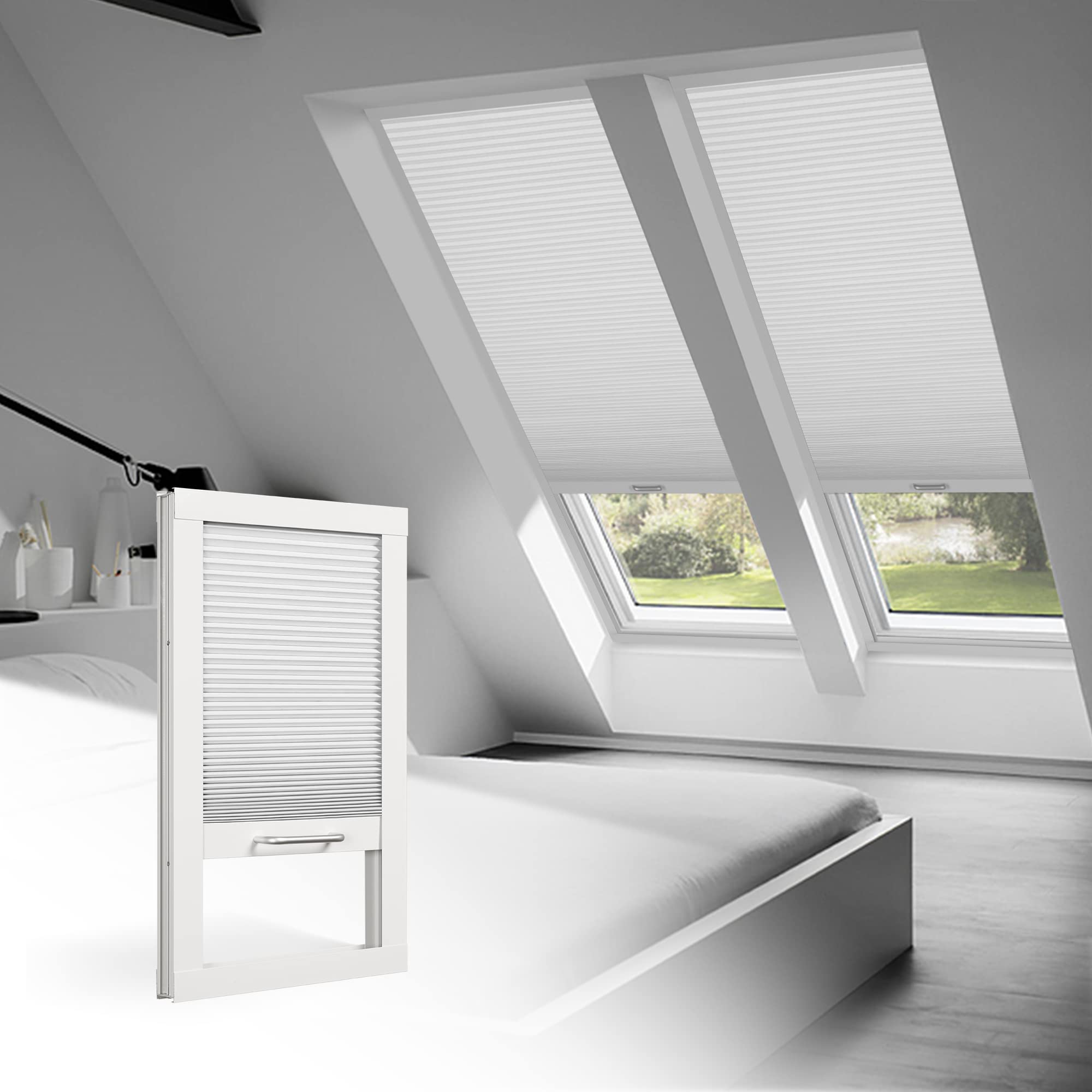 BERISSA Blackout Manual Skylight Blinds - Custom Size Honeycomb Cellular Shades for Roof Windows, White (Blocks 99% Light) - Perfect for Bedrooms, Nurseries & Home Theaters