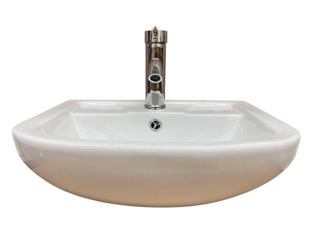 Modern White Ceramic Bathroom Sink with Overflow - 18 3/8 Inch Porcelain Basin for Vanity, Powder Room & Guest Bathroom - Perfect for Contemporary Home Decor