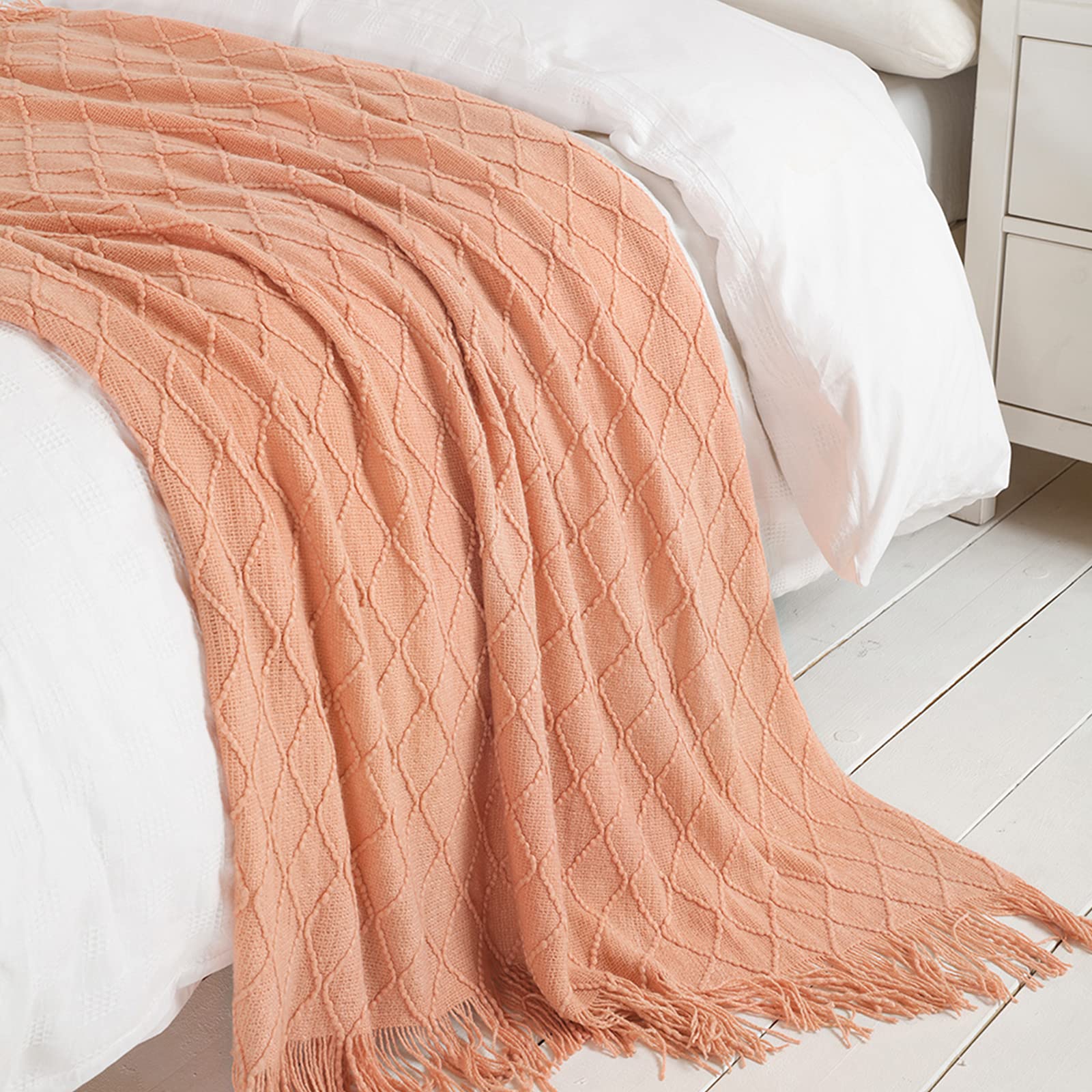 BOURINA Orange Knitted Throw Blanket 50x90 Inches - Soft Textured Solid Blanket for Sofa, Couch, Bed - Cozy Decorative Cover for Living Room, Bedroom & Home Decor
