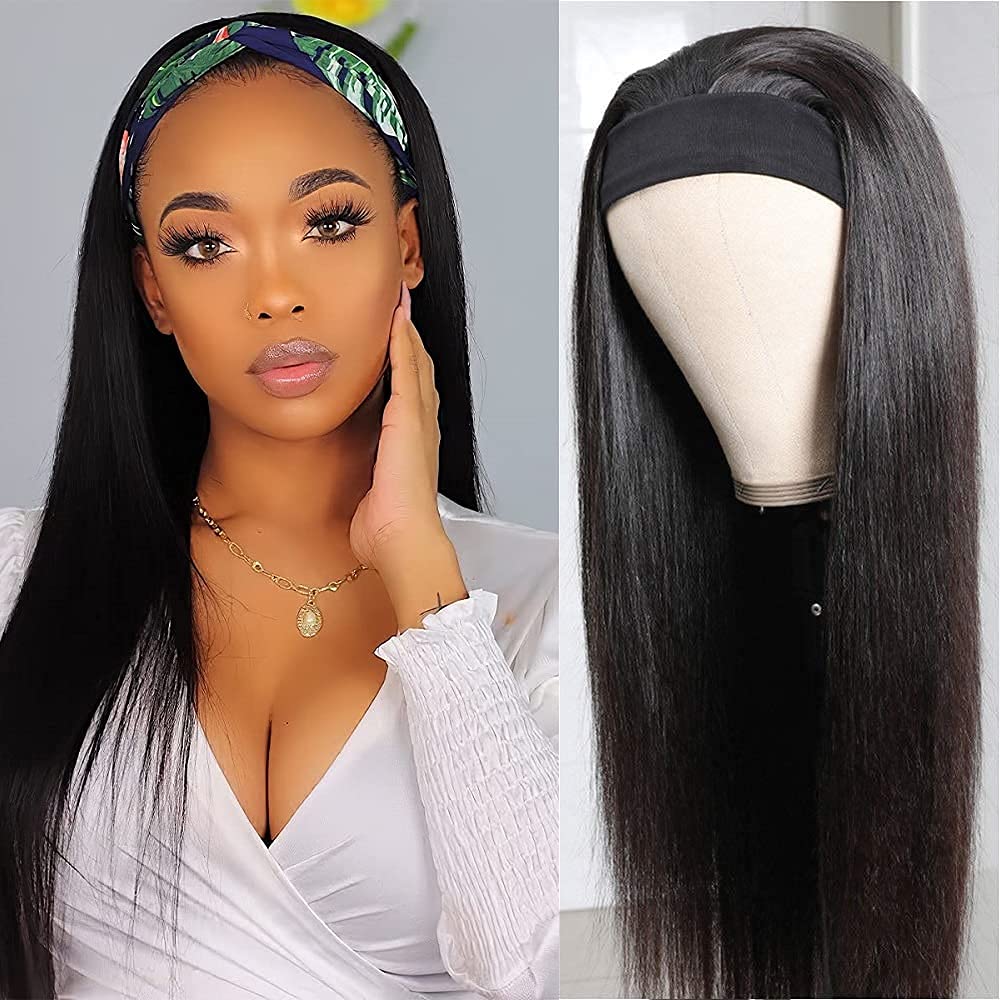 TNICE 16 Inch Headband Wig for Black Women - Brazilian Virgin Human Hair, Straight & Glueless No Lace Front Wig, 150% Density, Natural Color - Perfect for Daily Wear, Parties & Protective Hairstyles