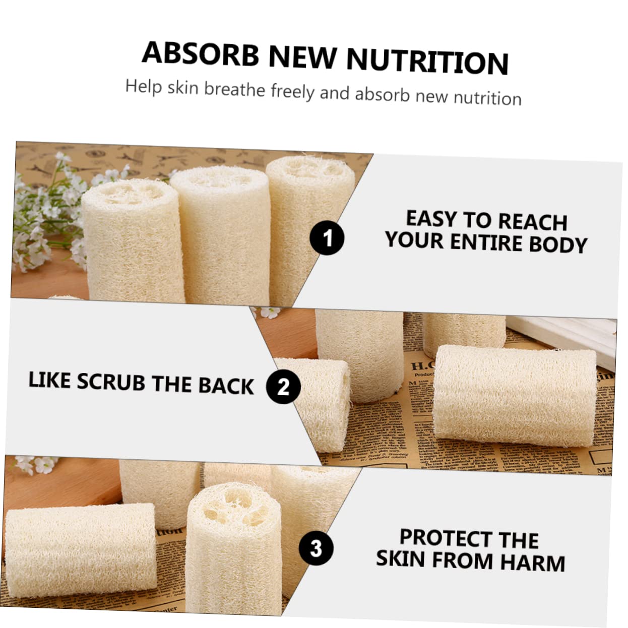 TOPBATHY 4 Pack Natural Loofah Body Brush - Exfoliating Shower Sponge for Back, Neck & Shoulder - Deep Cleaning Bath Brush for Smooth Skin - Perfect for Daily Shower & Spa Relaxation