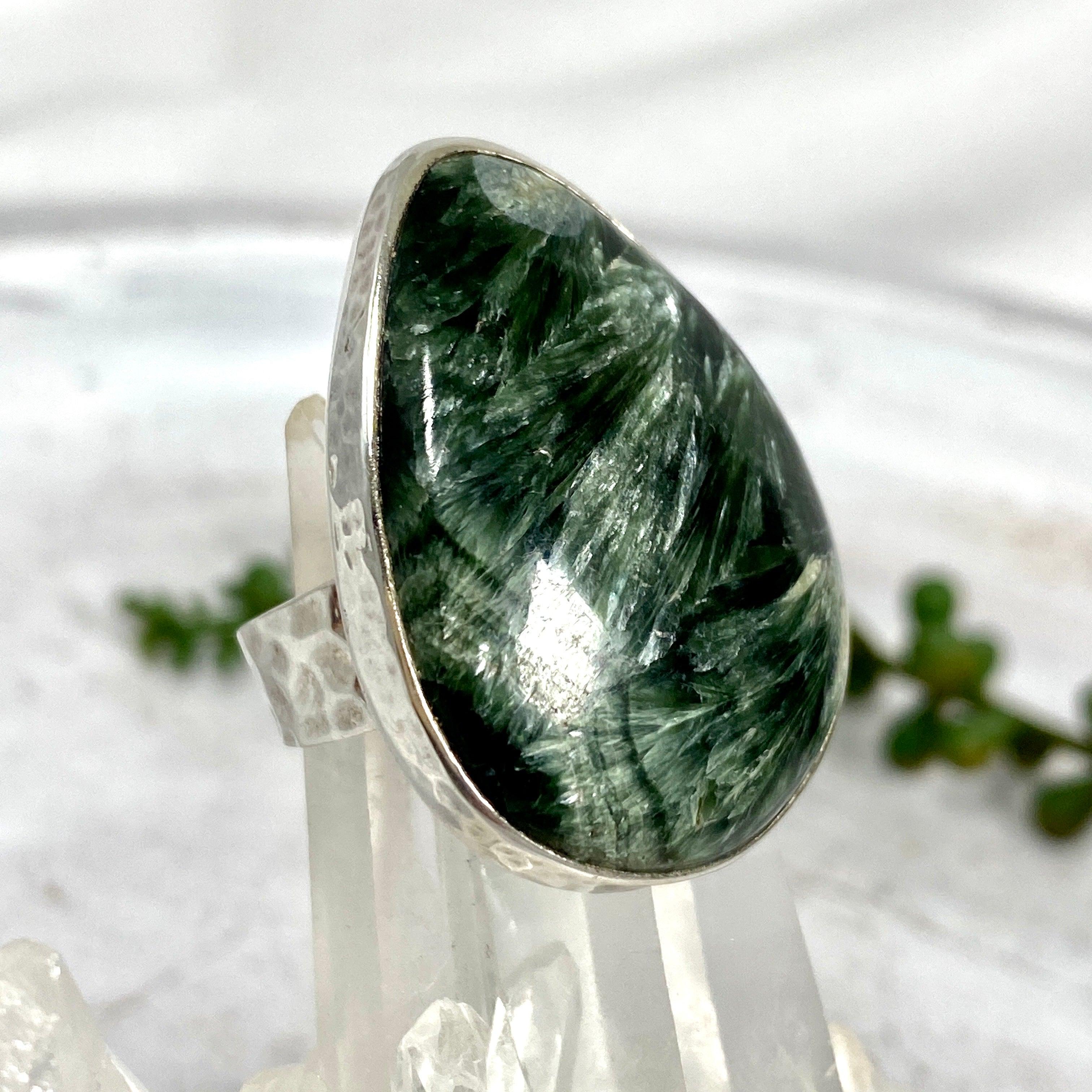 Seraphinite Teardrop Beaten Band Ring - Size 10 - KRGJ1633 - Elegant Bohemian Jewelry for Women, Perfect for Weddings, Parties & Everyday Wear