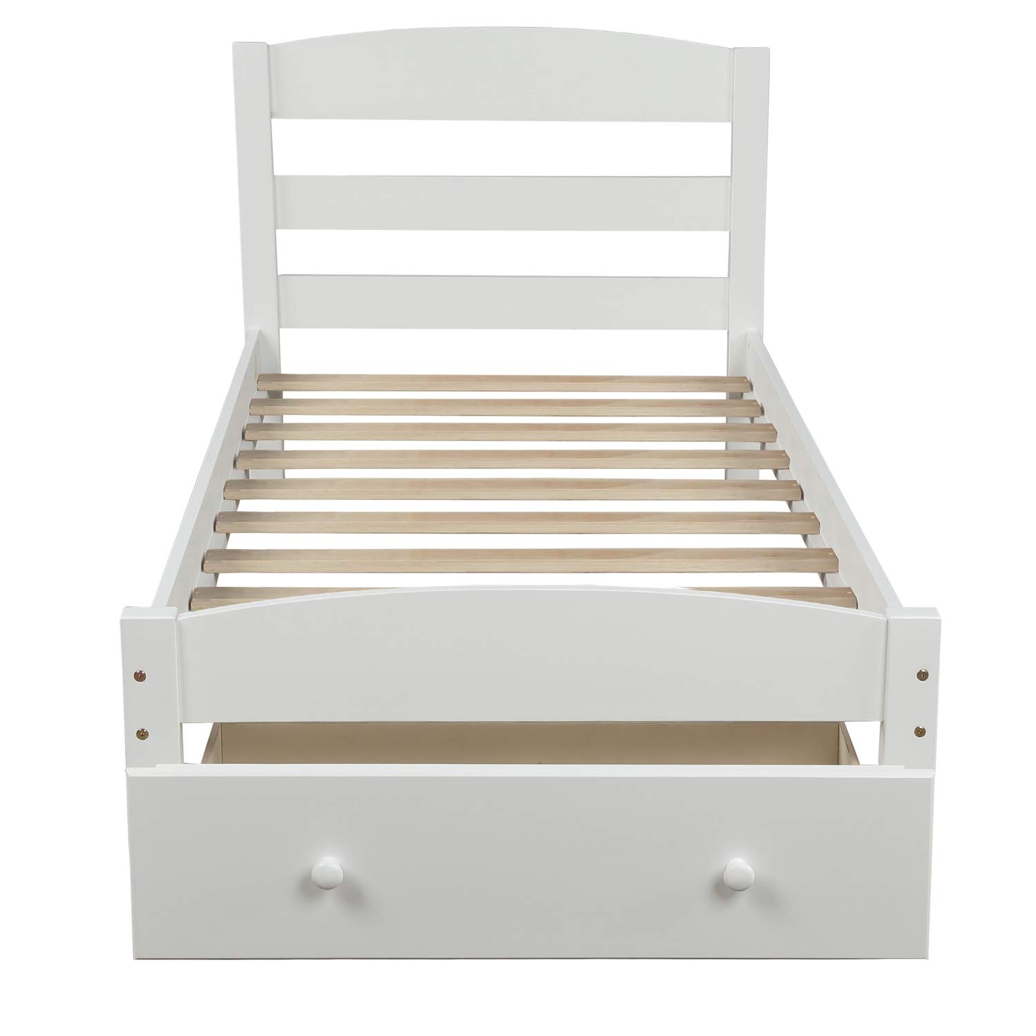 Solid Wood Twin Bed Frame with Storage Drawer & Wood Slat Support - No Box Spring Needed | Sturdy Platform Bed for Small Spaces, Guest Rooms & Dormitories