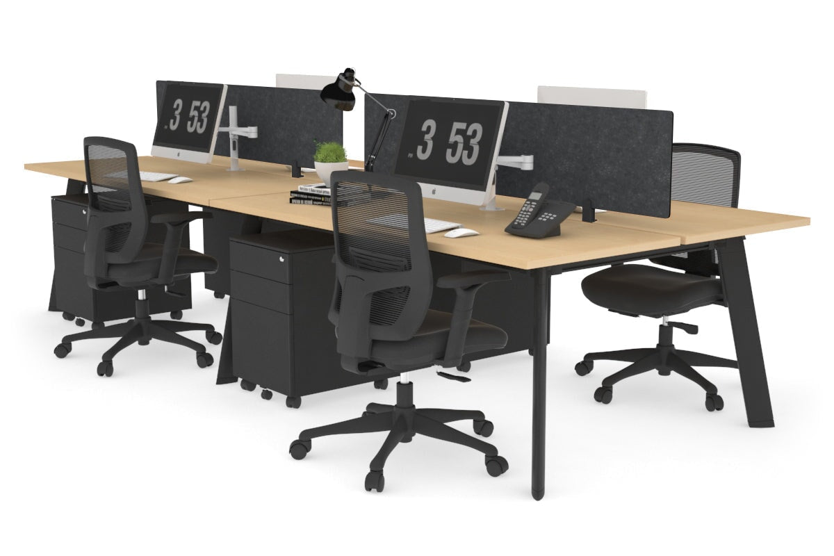 4-Person Workstation with Black Frame - 1200L x 700W Office Desk for Team Collaboration & Productivity | Perfect for Open Offices, Coworking Spaces & Home Offices