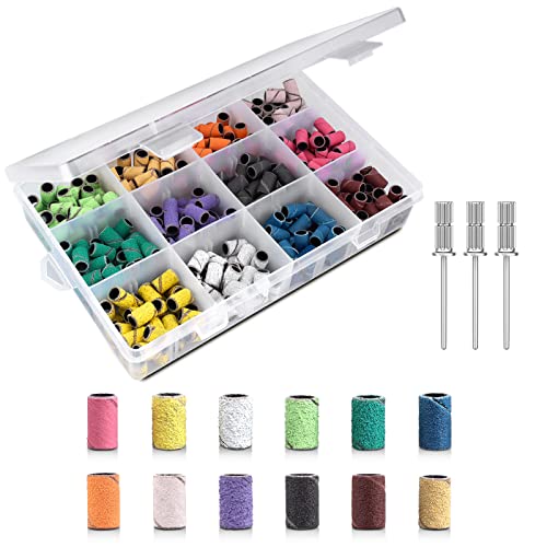 Professional 360 Pcs Sanding Bands for Nail Drill - 4 Sizes (80#120#180#240#) Coarse to Fine Nail Drill Bits Set with 3Pcs 3/32