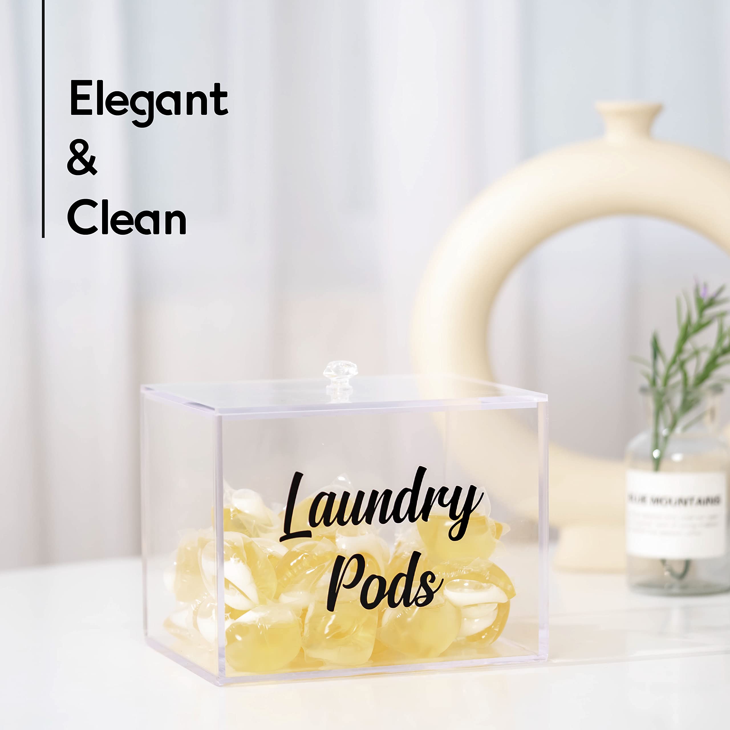 Premium Clear Acrylic Laundry Pods Container with Lid - Tide Pod Storage Organizer for Laundry Detergent Capsules | Space-Saving Laundry Room Decor & Dispenser for Easy Pod Access