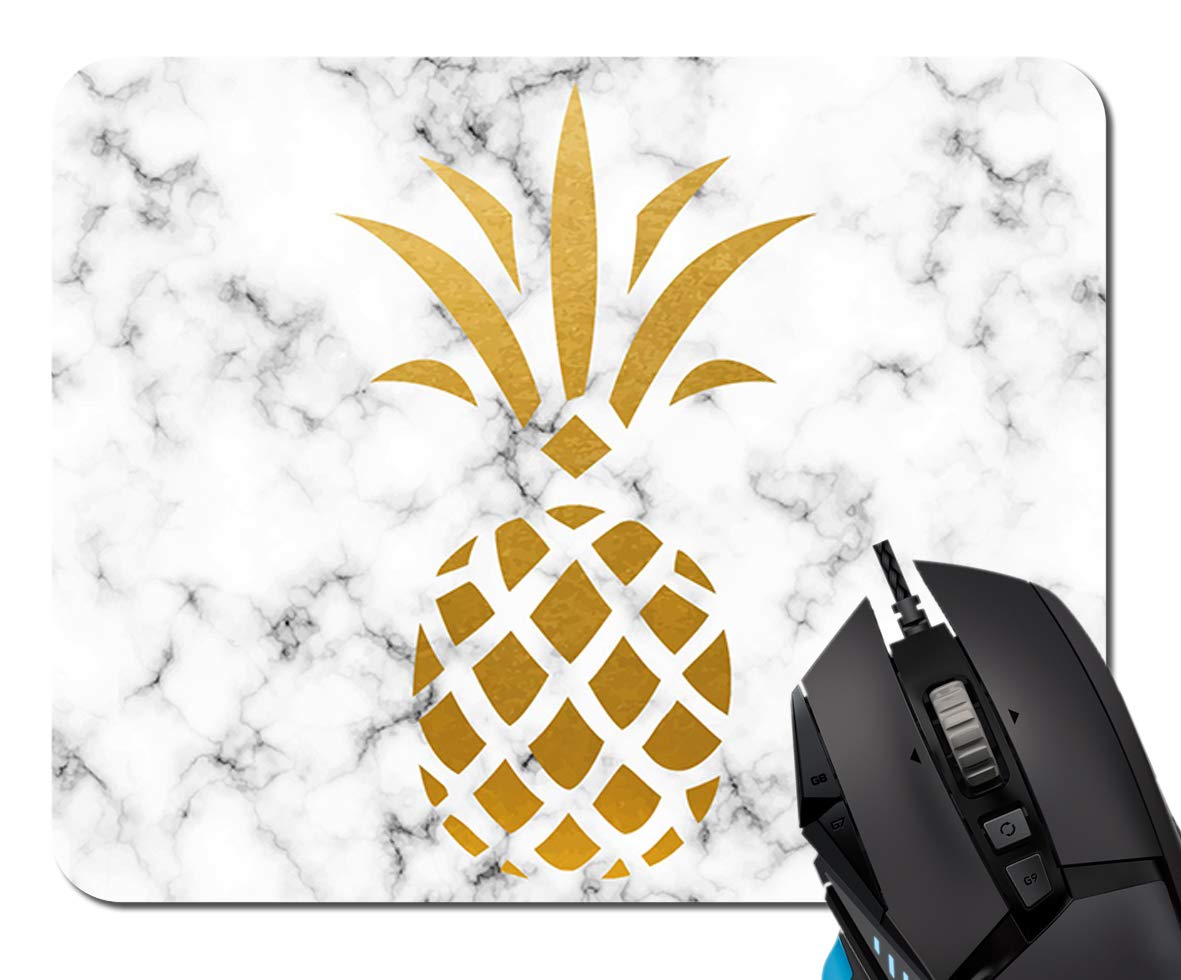 Gold Pineapple White Marble Mouse Pad - Non-Slip Rubber Desk Mat for Computer & Laptop - Office Accessories & Home Decor (Perfect for Work, Gaming & Stylish Workspace Setup)