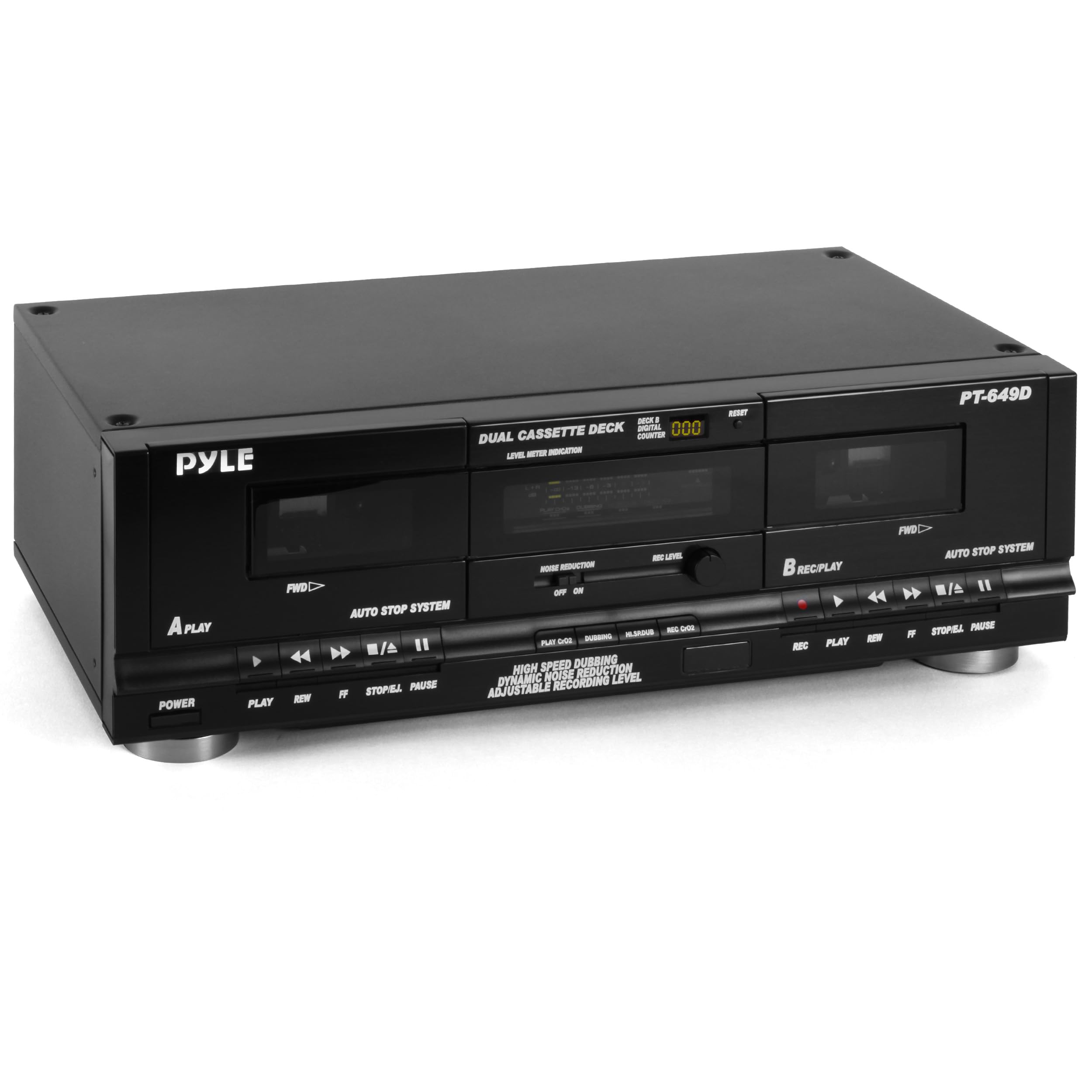 Pyle Home Digital Dual Cassette Deck Player - USB/RCA Audio Recorder with CrO2 Tape Selector, 3-Digit Counter & Rack Mounting | Vintage Music Recording for Home Studio & DJ Setup (110V/220V Compatible)