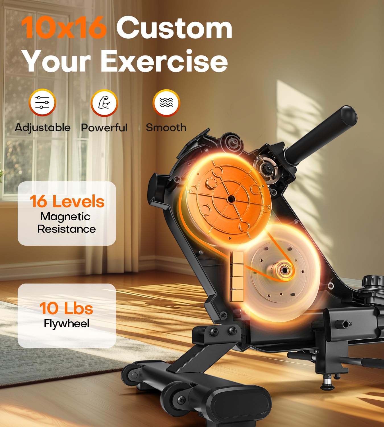 MOSUNY Magnetic Rowing Machine for Home - 350 LB Weight Capacity, 16-Level Resistance, Dual Slide Rail System with Bluetooth & App Connectivity - Perfect for Home Gym, Cardio Workouts & Full-Body Training (2025 Model)