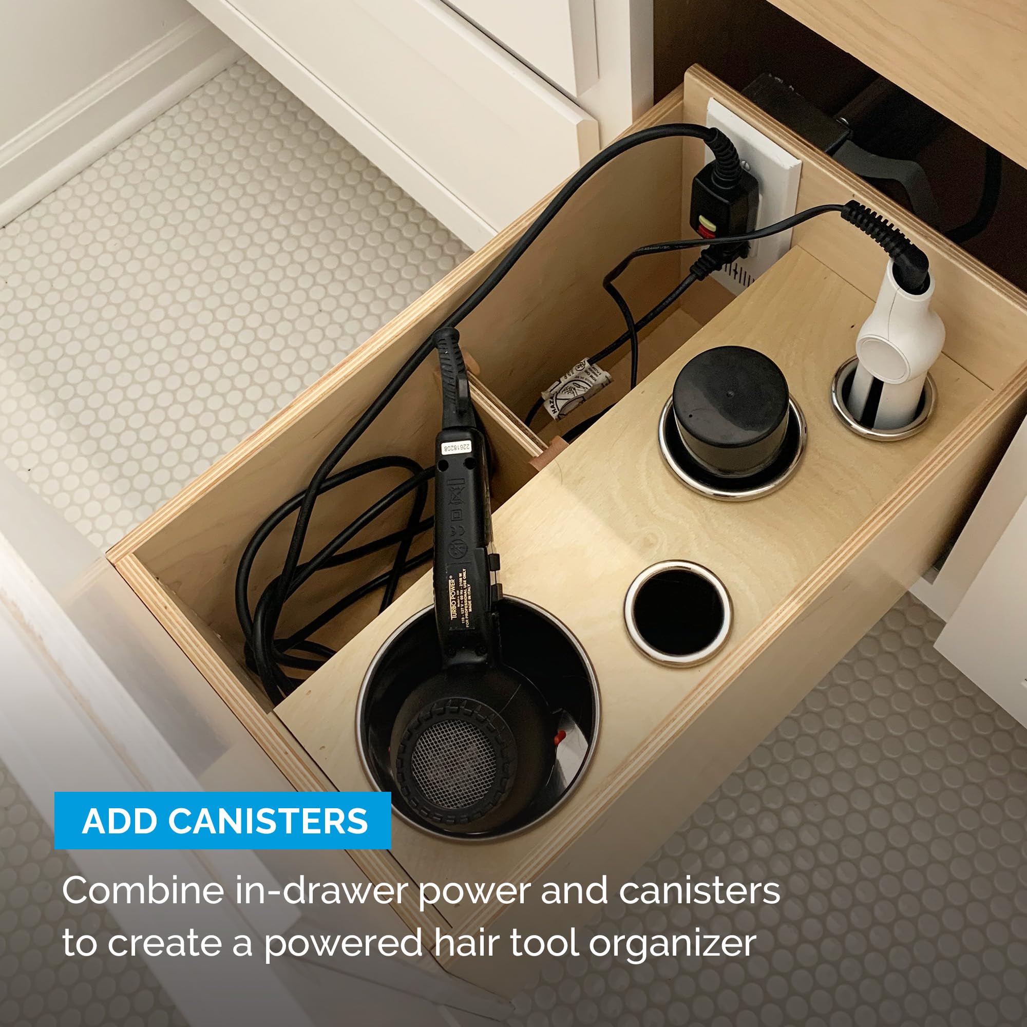 Docking Drawer Blade In-Drawer Outlet with Safety Shutoff - 2 USB-A & 2 20A AC Ports - White - Perfect for Kitchen, Office & Bedroom Organization