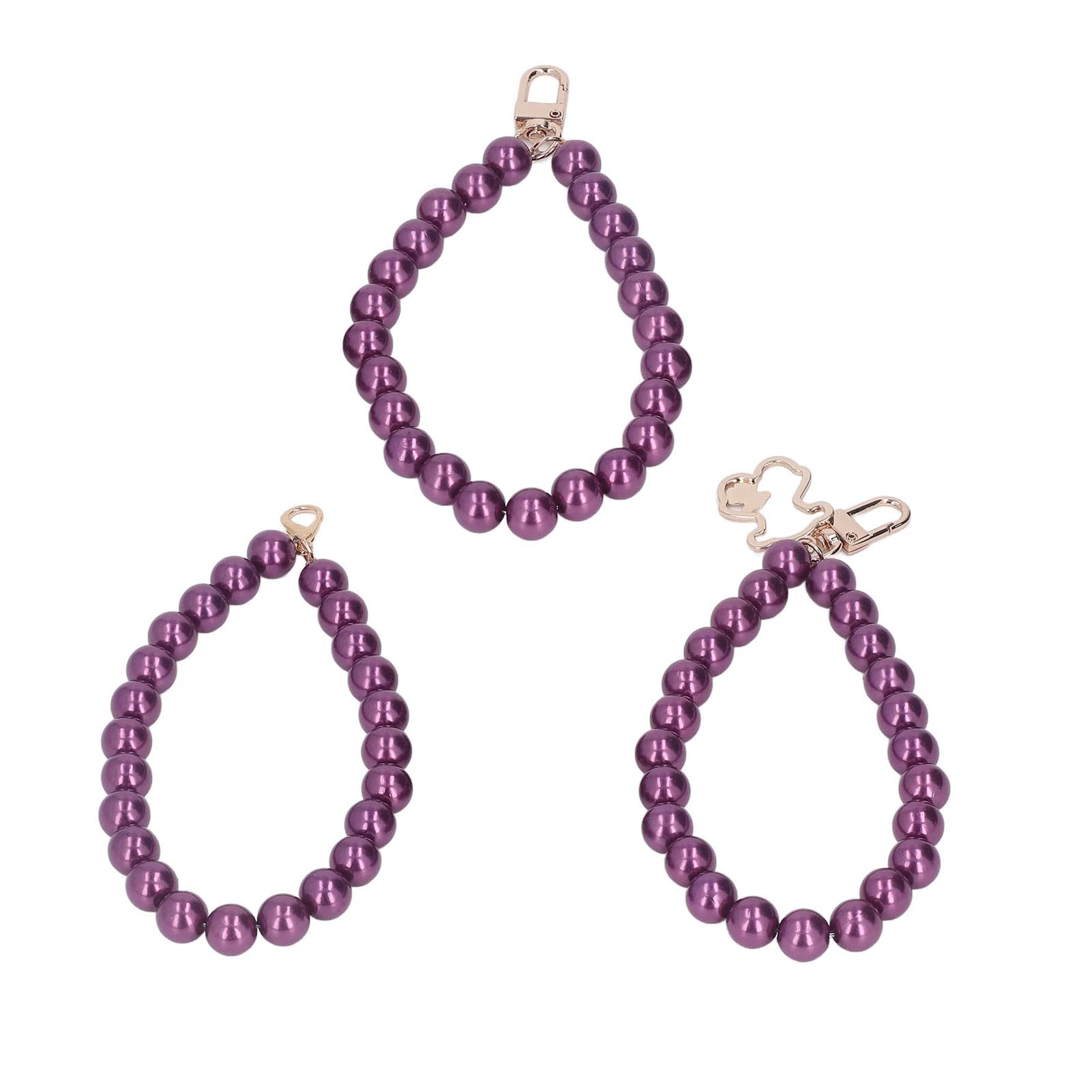 Elegant Pearl Phone Chain with Metal Buckle - 3 Stylish ABS Resin Beaded Bracelet for Keys, Bags & Mobile Accessories (Purple) | Perfect Gift for Women, Fashion Jewelry for Everyday Use