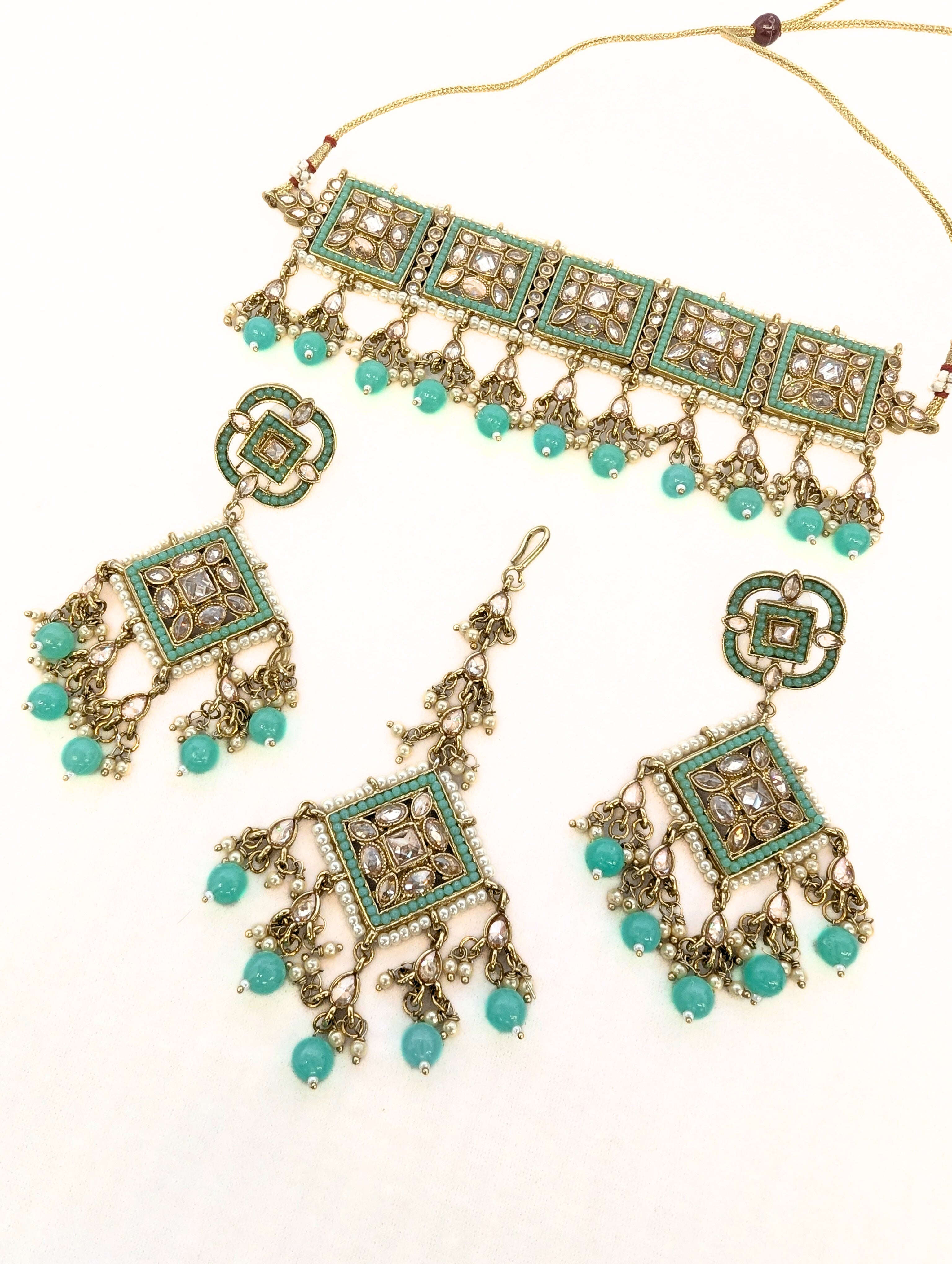 Divya Polki Full Set Jewelry - Traditional Indian Kundan Necklace, Earrings & Bracelet Set for Weddings, Parties & Festive Occasions
