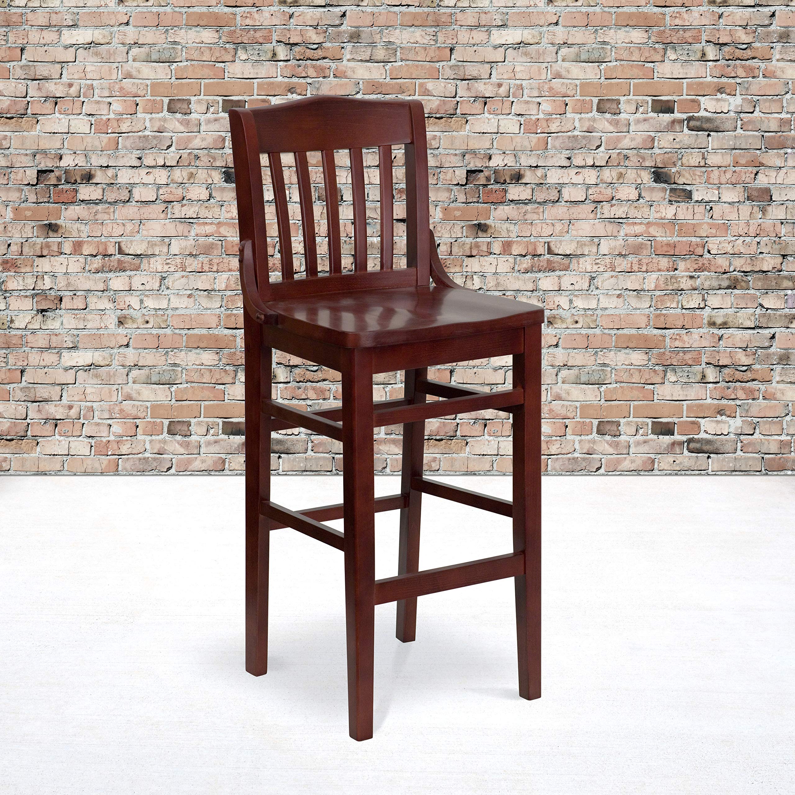 EMMA + OLIVER School House Barstool - Solid Mahogany Wood Counter Height Stool with Back Support - Perfect for Kitchen Islands, Breakfast Bars & Home Bars