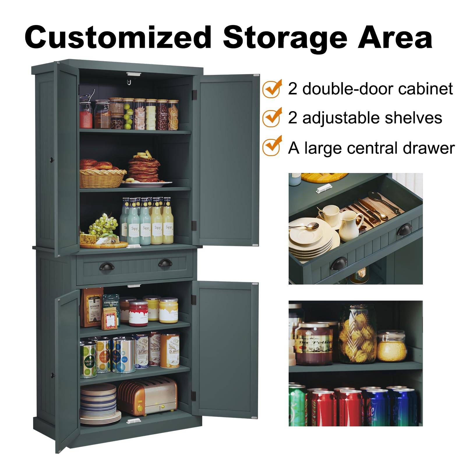 ARTPOWER Kitchen Pantry Storage Cabinet with Drawer & Adjustable Shelves - Organize Kitchen, Bathroom or Hallway - Green - Perfect for Small Space Organization & Home Storage Solutions