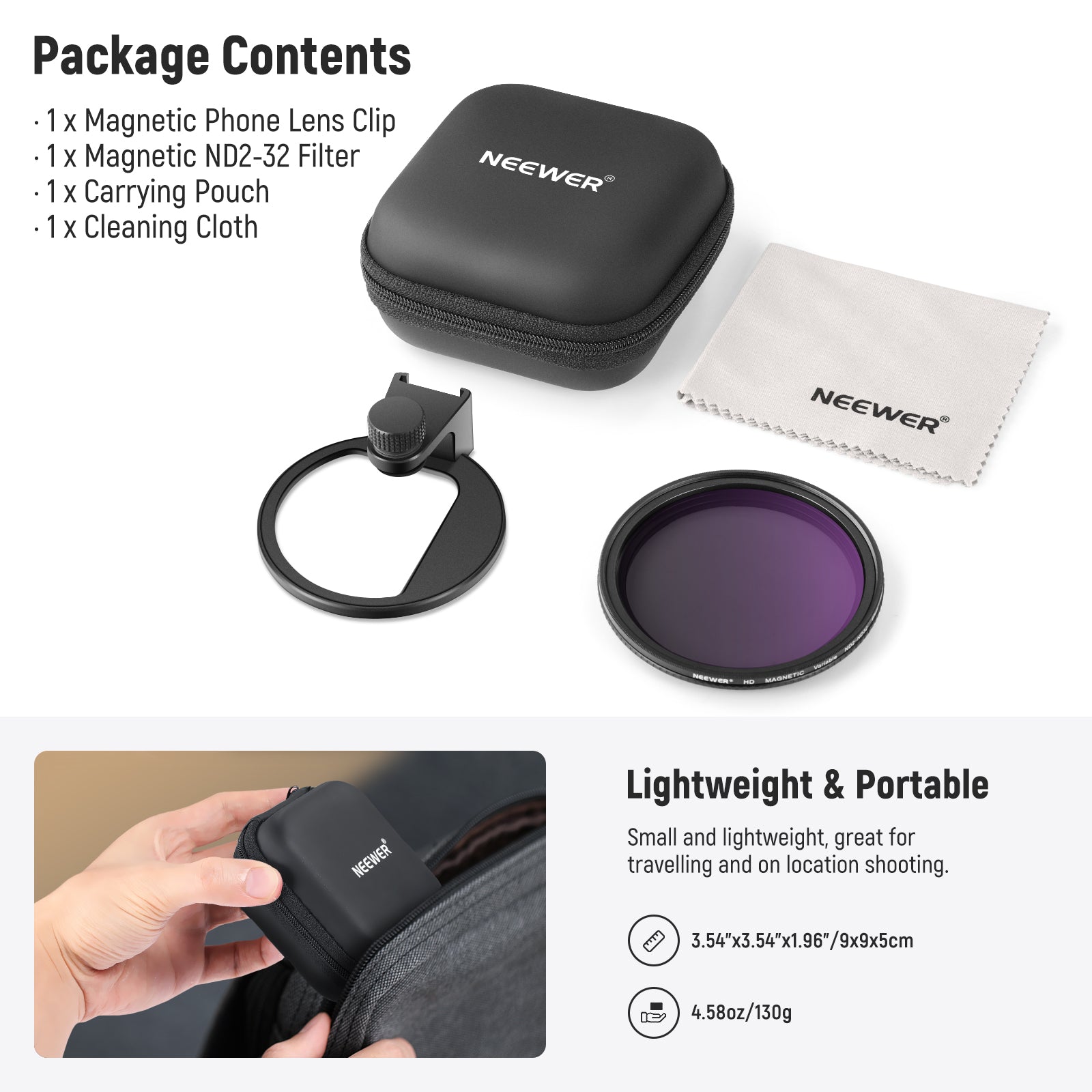 NEEWER 67mm Clip-On ND2-32 Magnetic Phone Lens Filter Kit for iPhone & Android - Perfect for Vlogging, Photography & Cinematic Video Effects