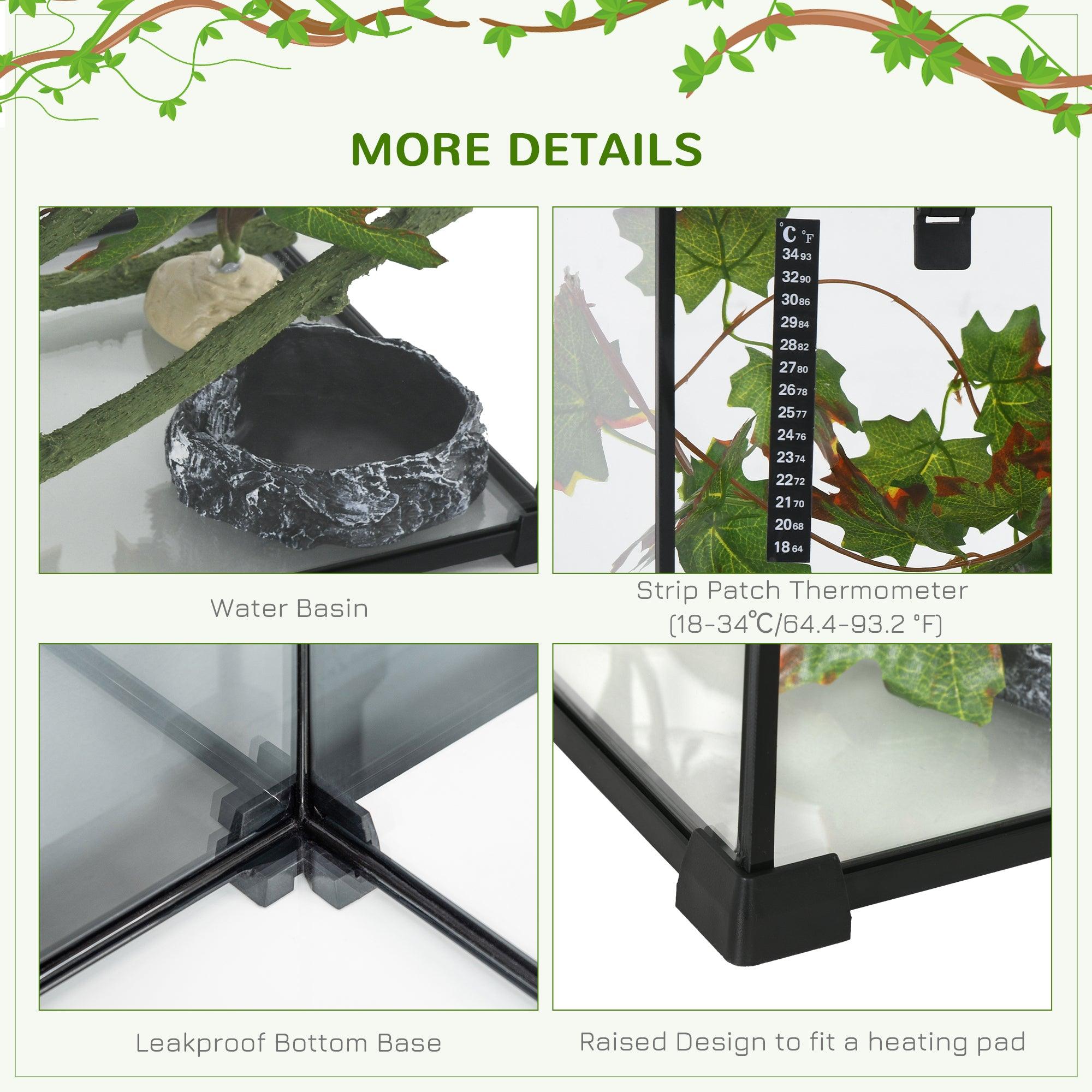 14 Gallon Reptile Glass Terrarium Tank with Decor Kit - Full View Breeding Enclosure with Sliding Screen Top for Lizards, Frogs, Snakes & Spiders (20
