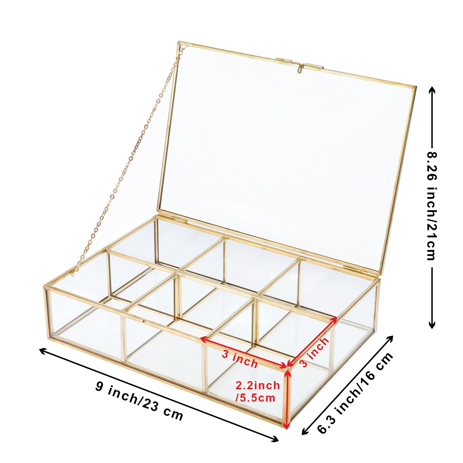 Premium Glass Tea Bag Organizer with Lid - 6 Compartment Clear Storage Box for Tea Bags, Coffee & Sugar Packets - Countertop Display Case for Kitchen, Office or Gift Use