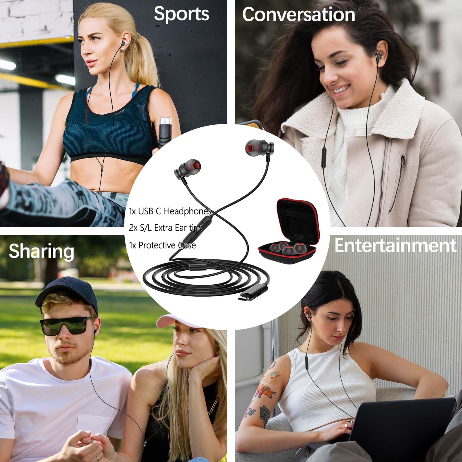 APETOO USB C Wired Earbuds with Charging Port - Noise Cancelling Magnetic In-Ear Earphones with Mic & Volume Control - Compatible with iPhone 16/15/Plus/Pro Max, Samsung S24/S23/S22/A53, iPad, Pixel & OnePlus - Perfect for Commuting, Workouts & Gaming