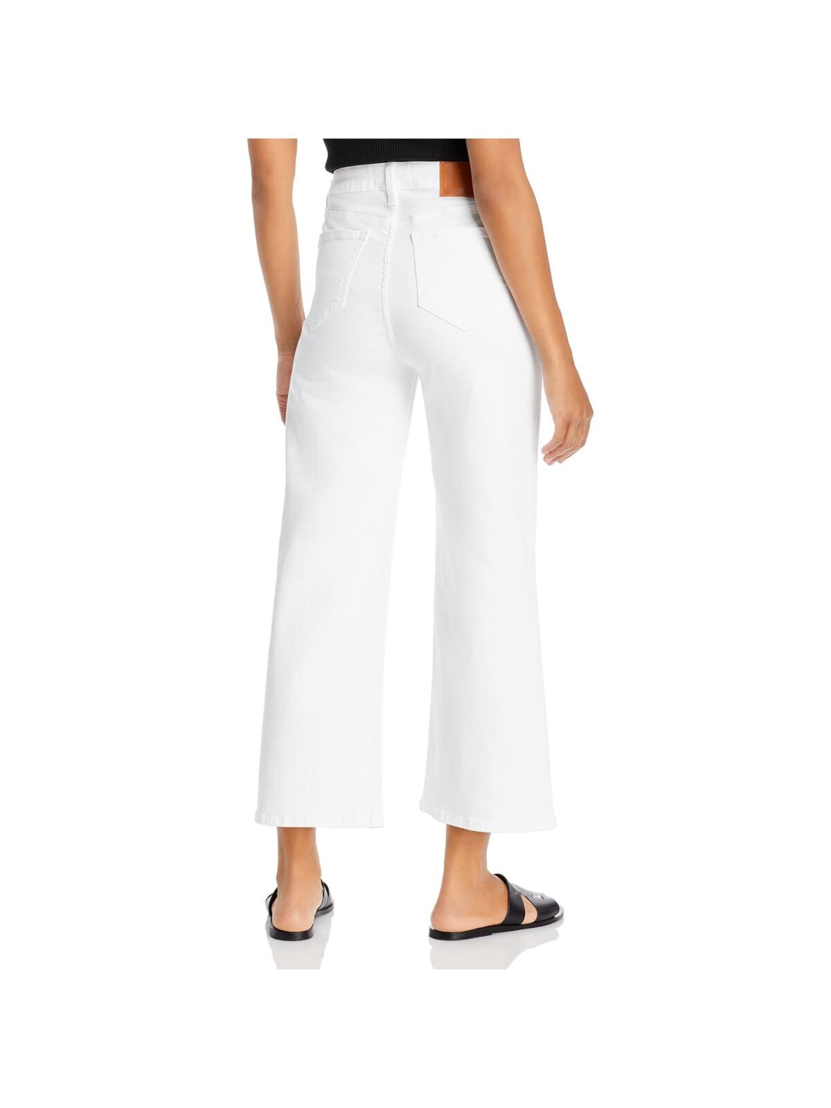 Women's White Stretch High Waist Wide Leg Jeans with Zipper Pockets | Cropped Ankle Length | Comfortable & Stylish for Casual Wear, Office Outfits & Weekend Errands