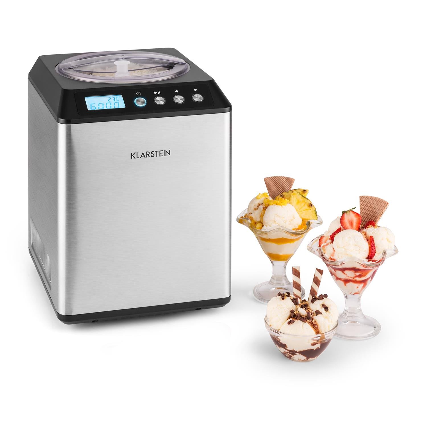 Klarstein Vanilly Sky Family Ice Cream Maker - 2.5L Capacity, 250W, with Cooling Function, Timer & Display for Homemade Yogurt & Frozen Treats | Perfect for Parties, Desserts & Summer Refreshments