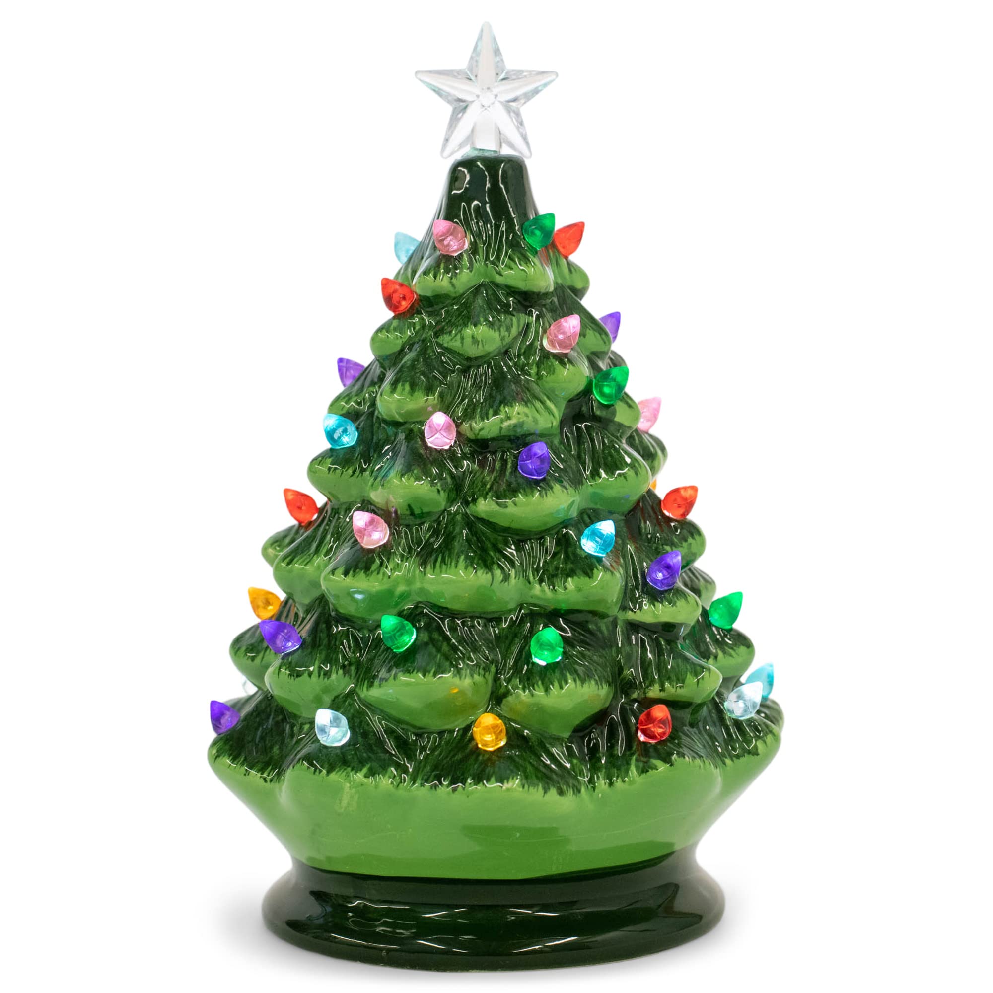 Raz Imports Vintage Green LED Ceramic Christmas Tree with Timer - 8 Inch Holiday Decor for Home, Office & Festive Gatherings