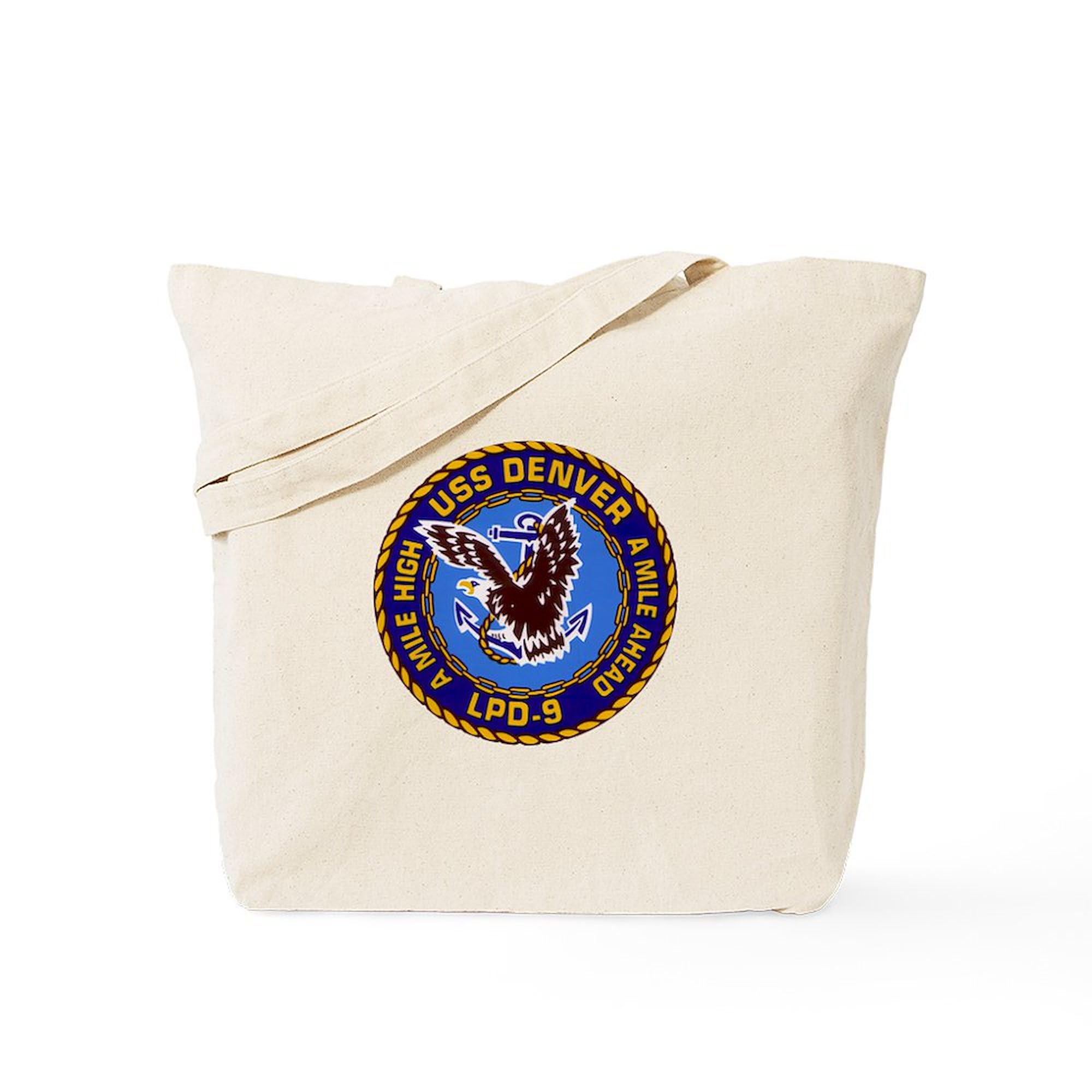 USS Denver LPD 9 Navy Tote Bag - Natural Canvas Reusable Grocery Shopping Bag - Military Gift for Navy Veterans & Supporters - Perfect for Commuting, Beach Trips & Farmers Market